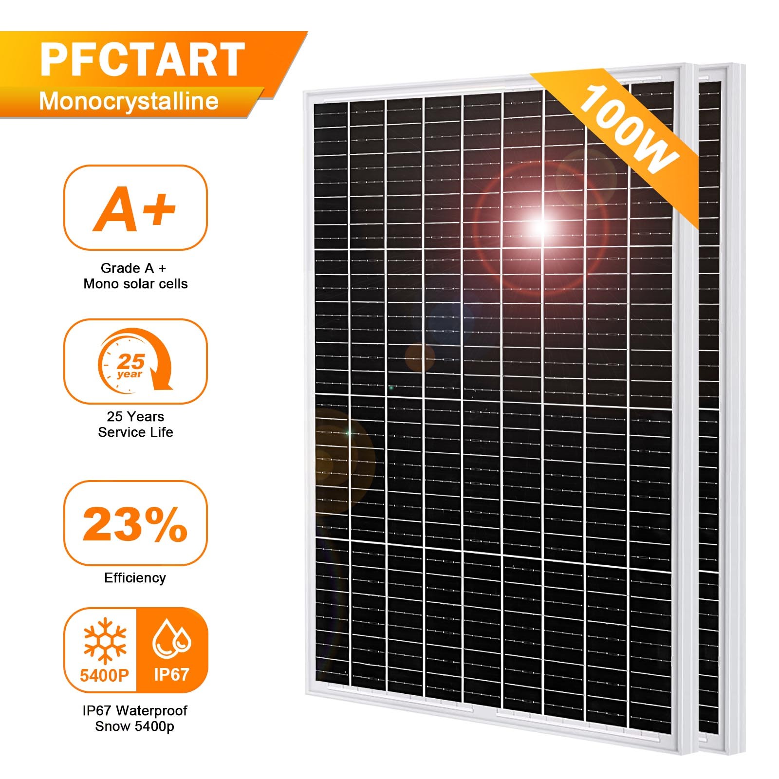 PFCTART 200W Mono Solar Panel 100W PV Module for Caravan Marine Solar Generator