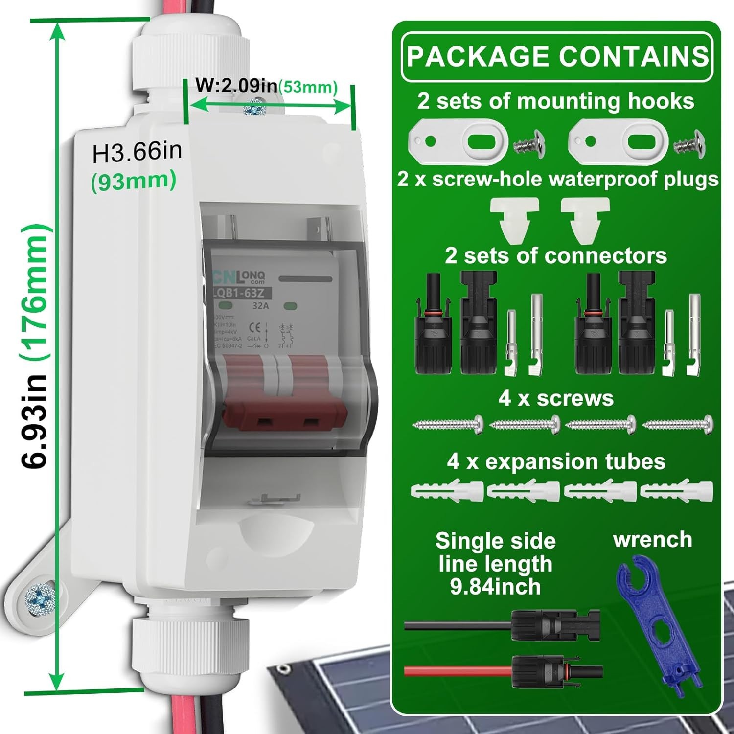Interruptor de desconexión para paneles solares de 32 A y 500 V CC, disyuntor mi