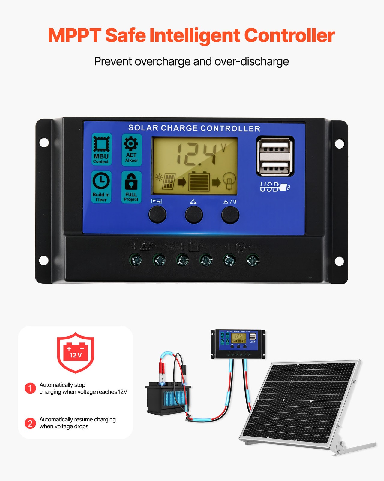 Uimoso 50W 12V Solar Trickle Charger Kit with Advanced MPPT Controller