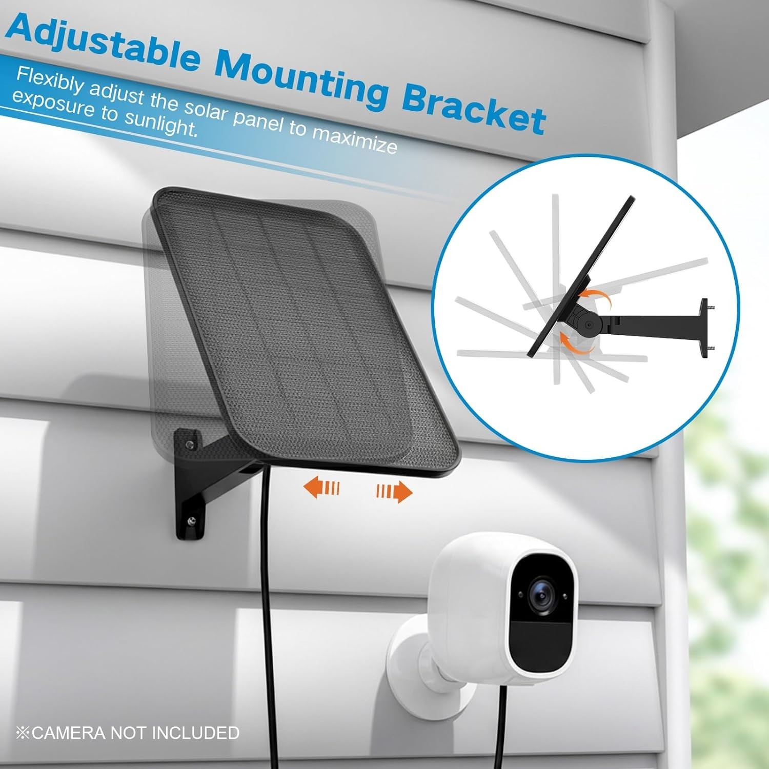 Solar Panel 3.2W 13ft Cable 360° Mount Micro USB USB-C for Arlo Essential XL