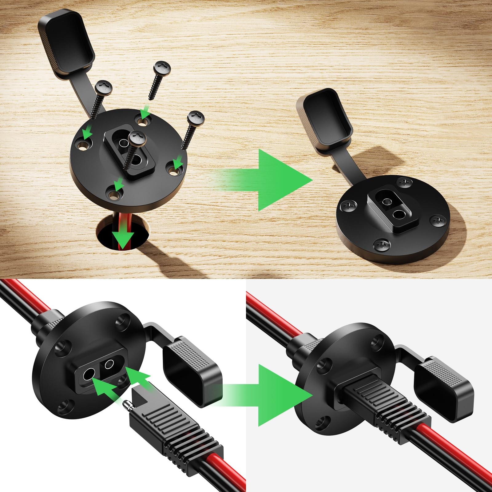 SAE Connector Power Socket Sidewall Port, 10AWG Cable Weatherproof Cable Quic…