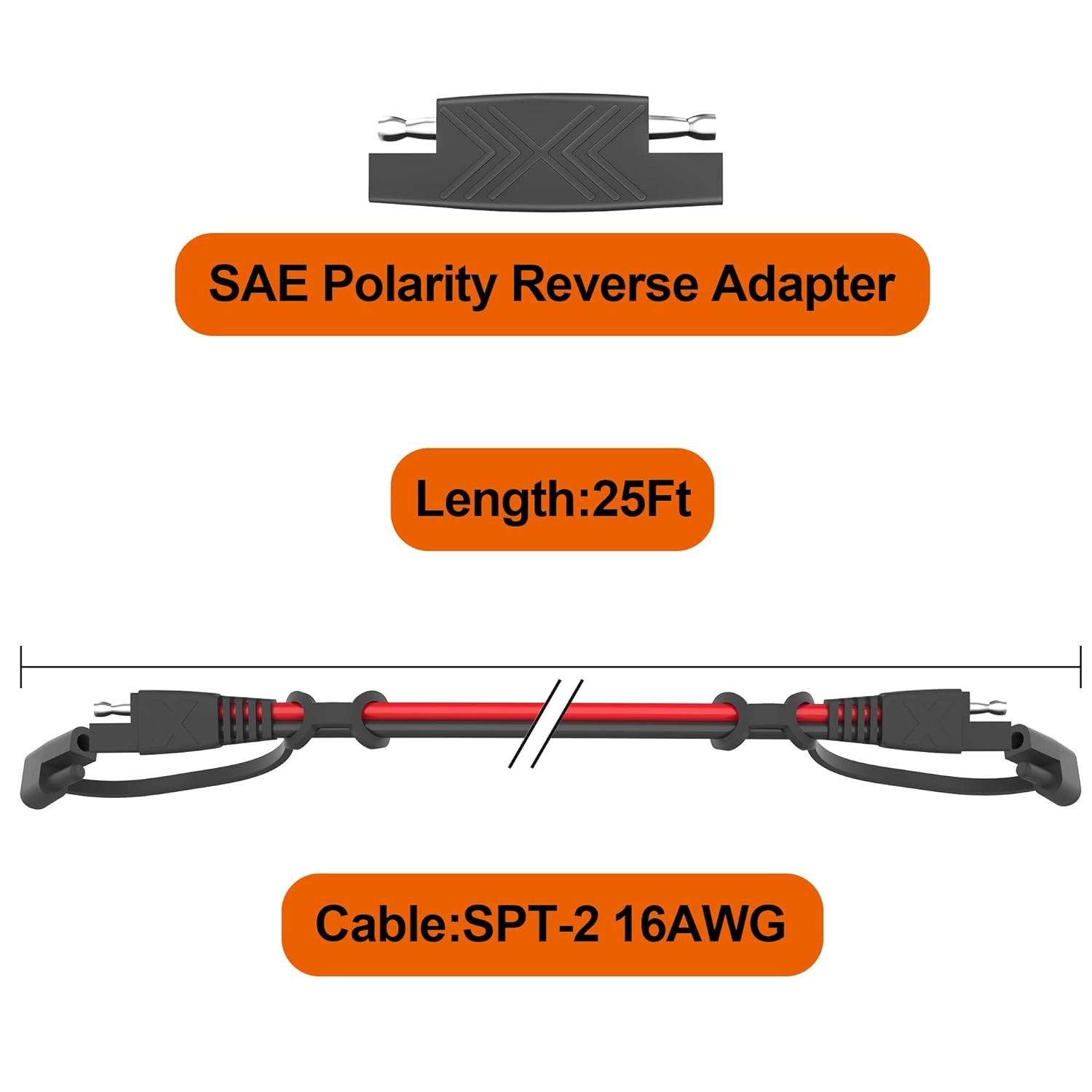 25ft SAE Automotive Extension Cable 16AWG Quick Disconnect Connector Extension