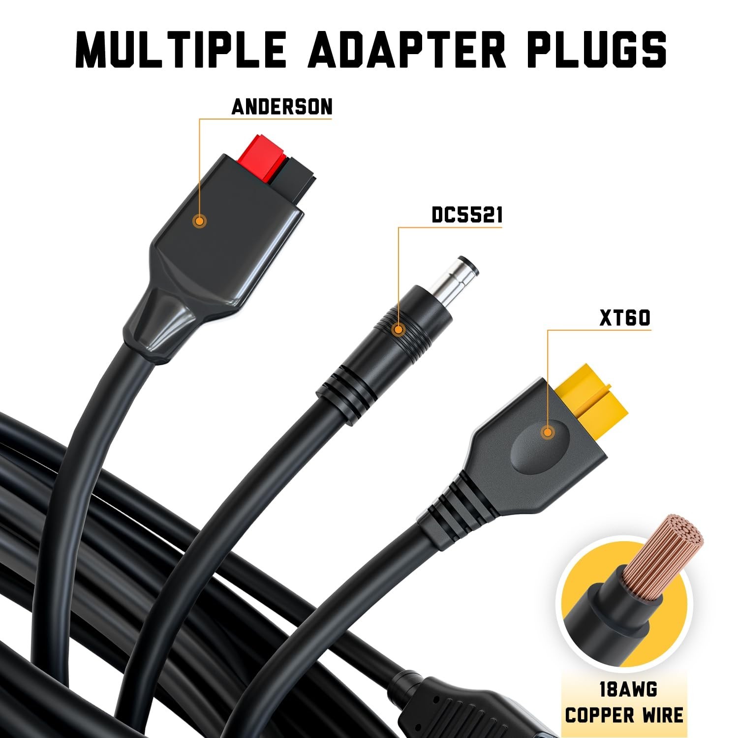 Solar Panel Adapter Cable DC5521 XT60 Anderson Connectors 5ft 1.5m for Portable