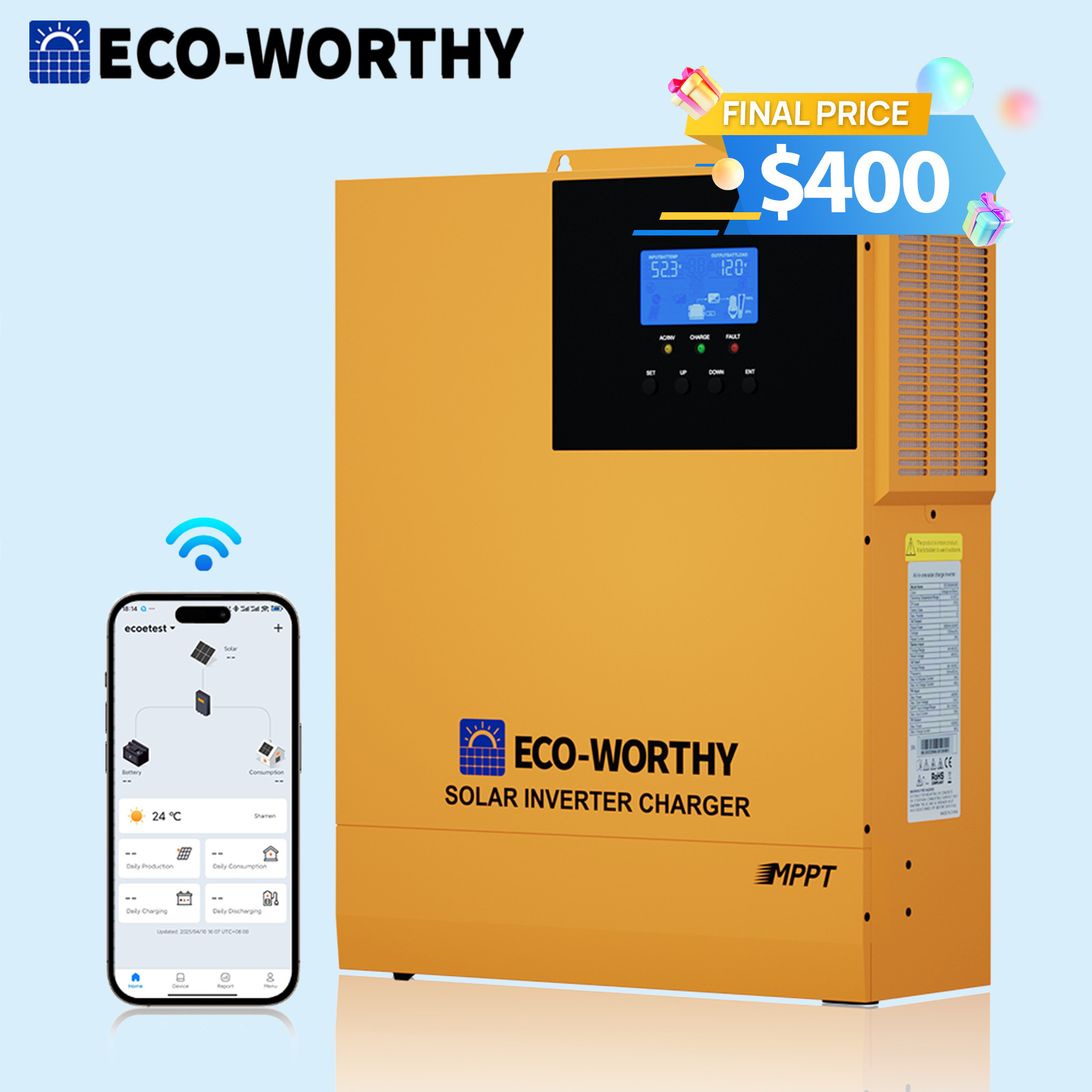 ECO-WORTHY 3500W 48V Solar hybrid Inverter MPPT 80A Controller for Solar Kit