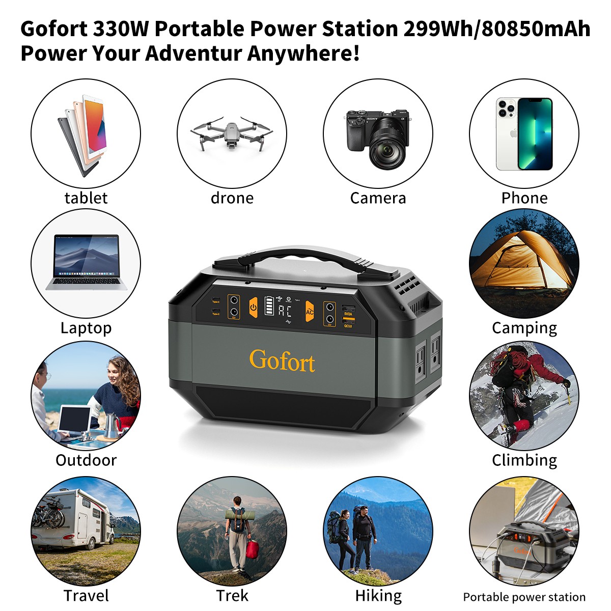 Portable Power Station 330W 299Wh Backup Solar Generator 110V Sine Wave A/DC USB