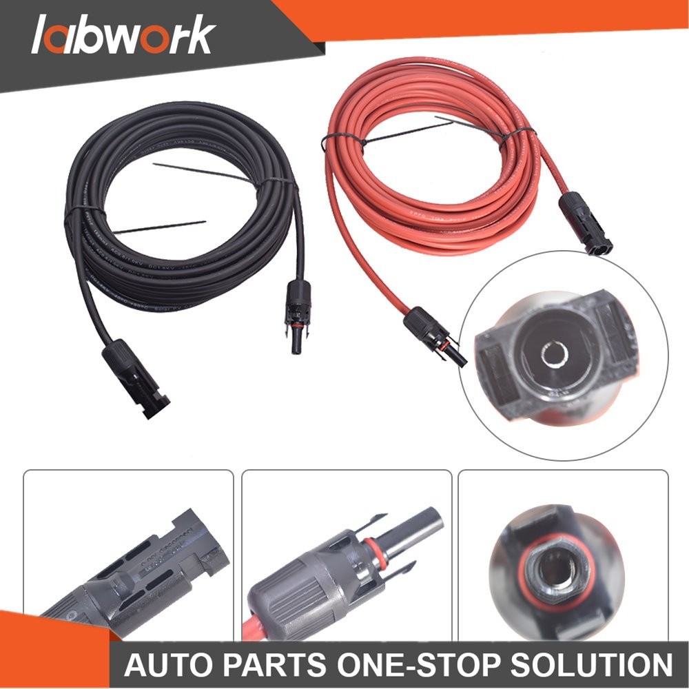 Labwork 1 Pair 25FT 10AWG Red+Black Solar Panel Extension Cable Wire Connector