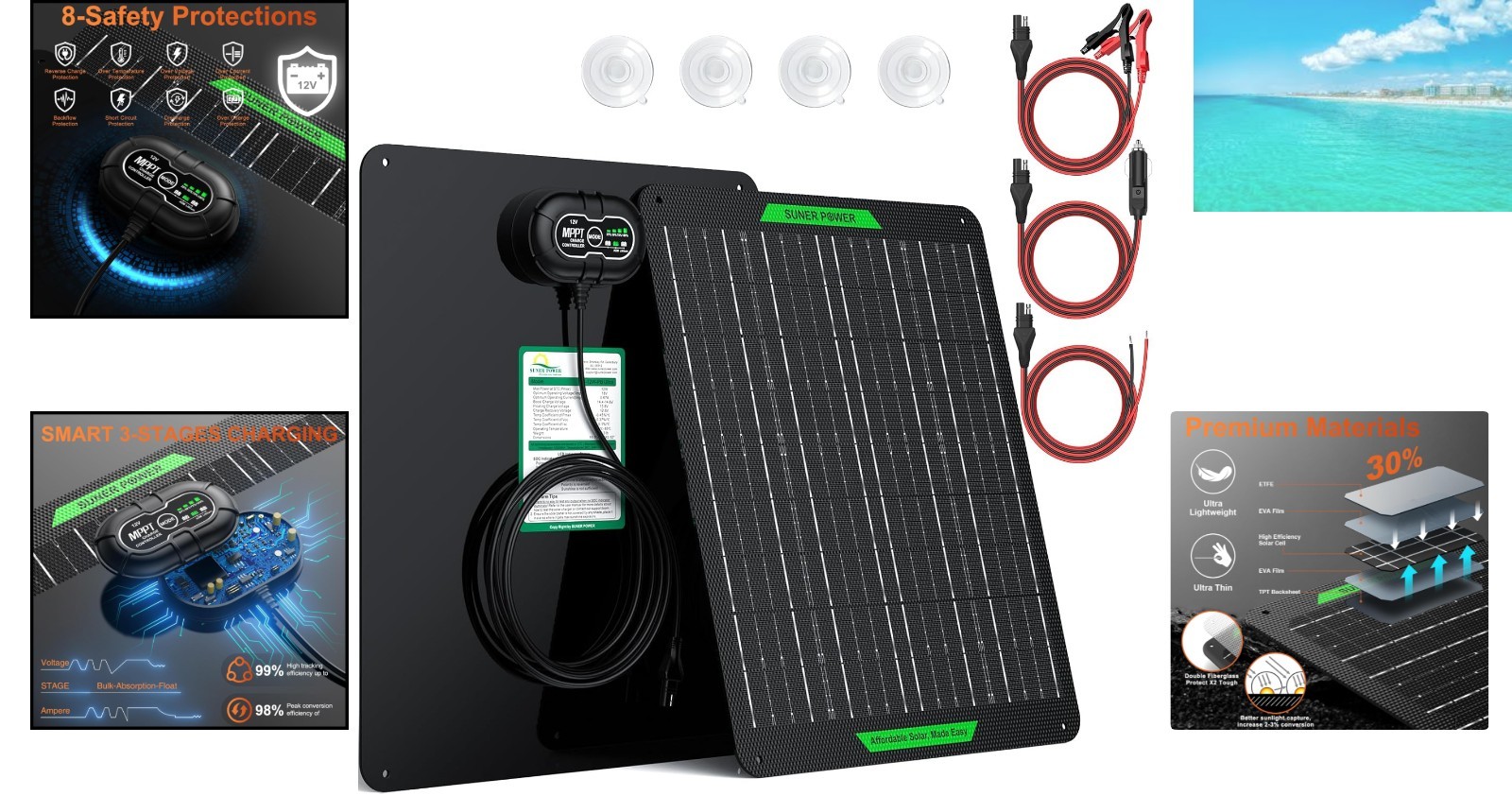 Smart 20W Solar Battery Charger – 12V Waterproof with Built-in Safety Features