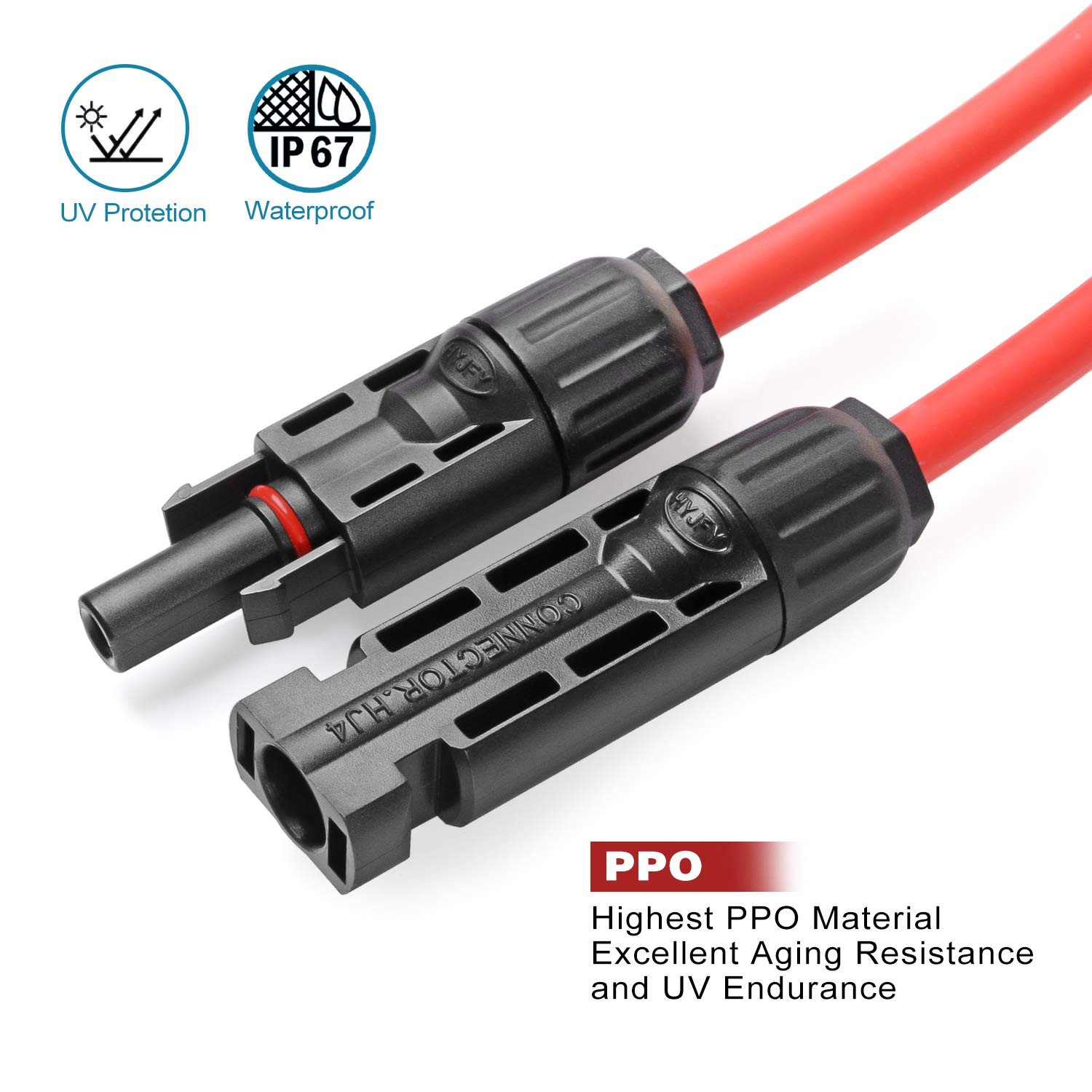 3 Ft Twin Wire Solar Extension Cable with Female Male Connectors