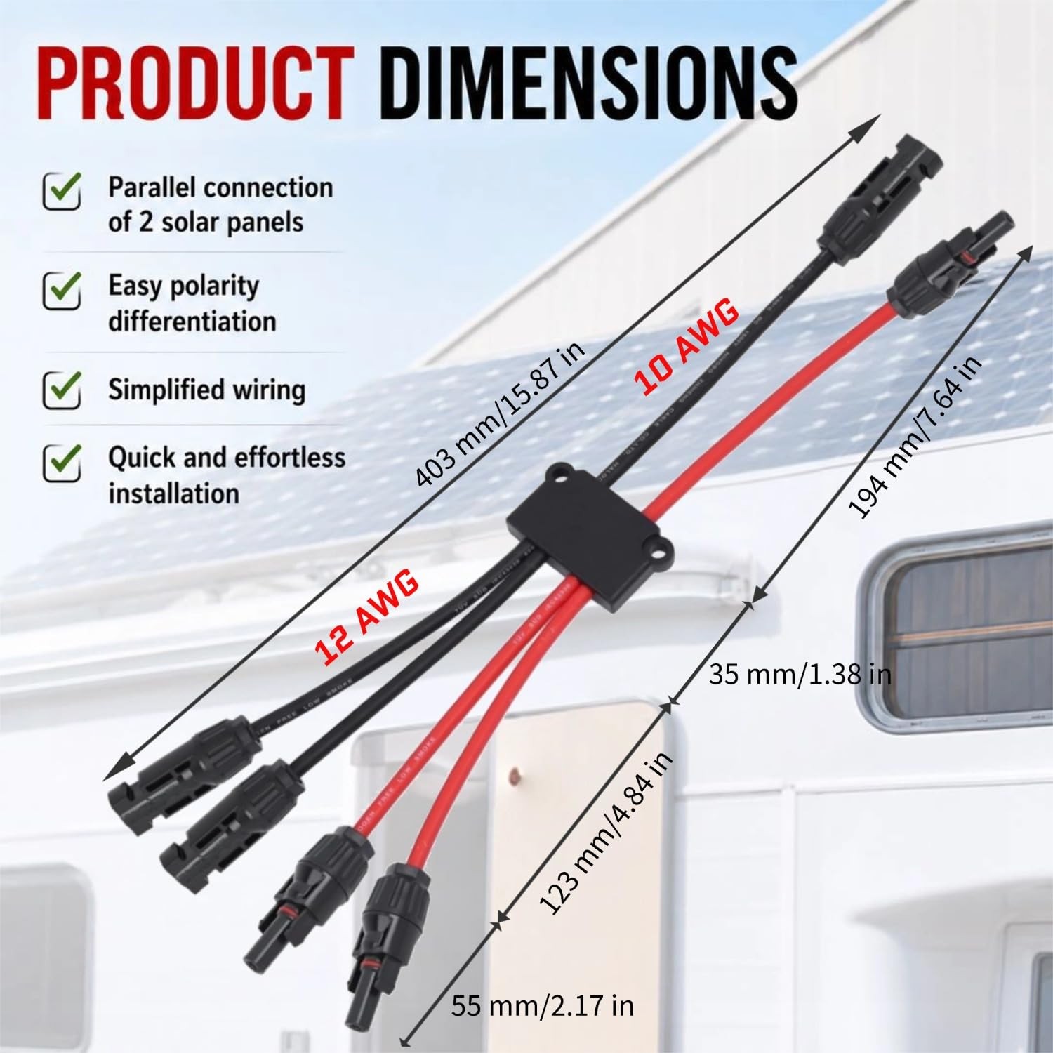 Solar Parallel Connectors for 2 Solar Panels, ToolFree MC4 Solar Cable Splitt…
