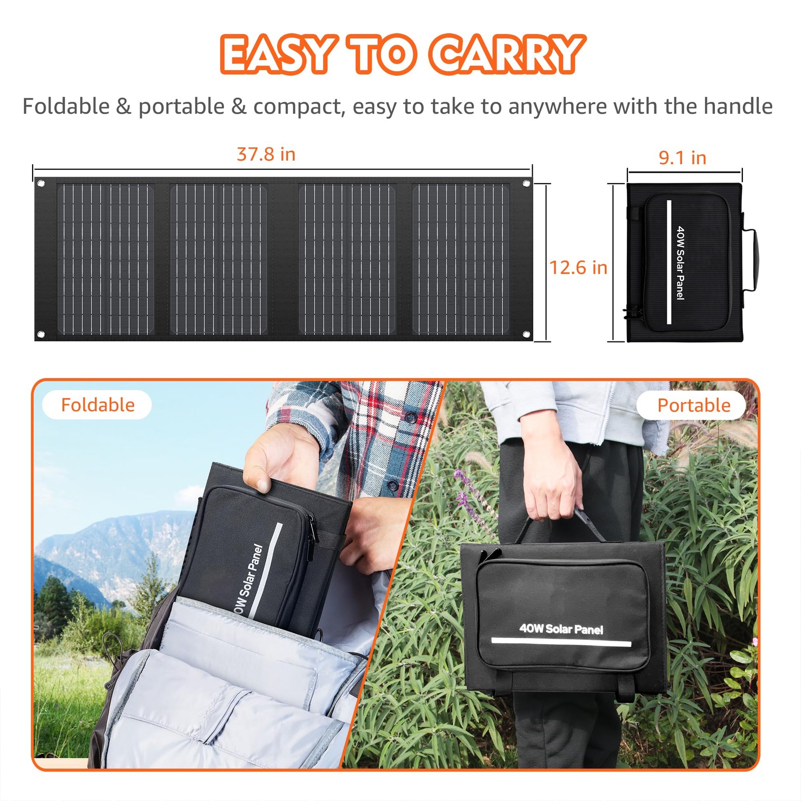 Portable Solar Panels 40W, Foldable Solar Panel Charger for 100-300W Portable…