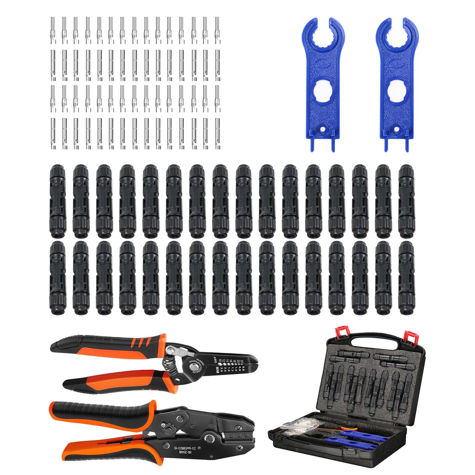 Solar Panel Crimper Connector Set 1410AWG Wire Stripper Spanner 30 Pairs for So