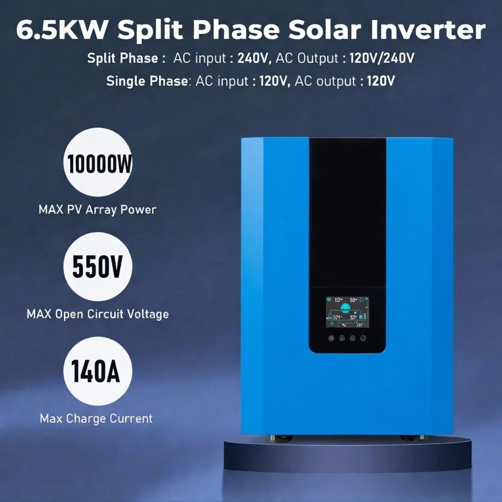 Solar Kit, 6,500W 48VDC 120/240VAC, 5.12 kWh, Lithium Battery, 6 x 370 Watt SP