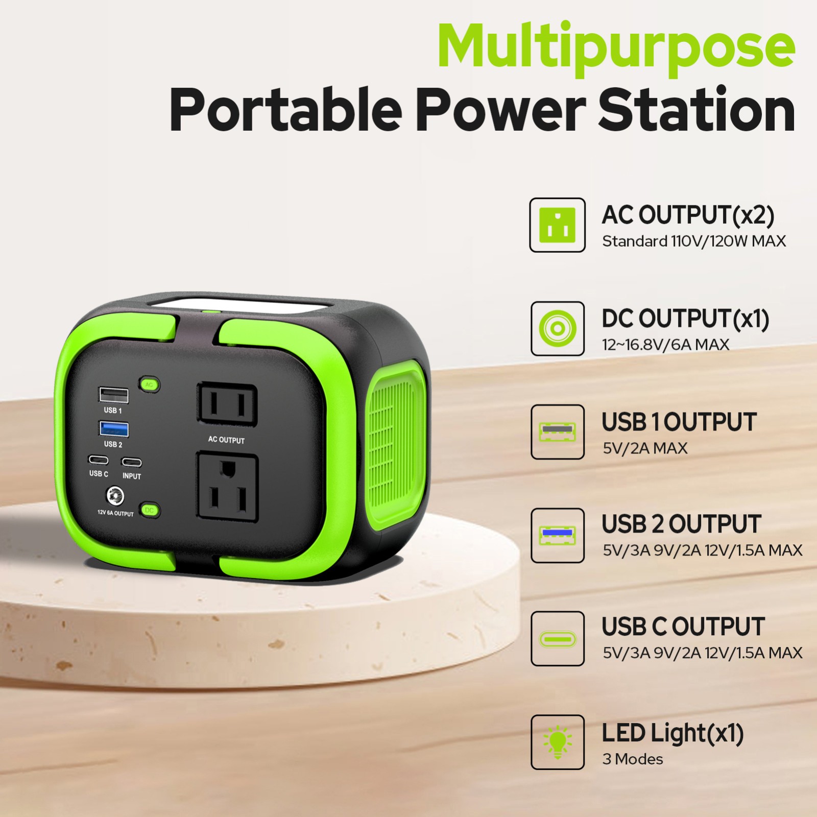 Portable Power Station 110V 120W AC/DC Solar Generator Storage Energy Power Bank