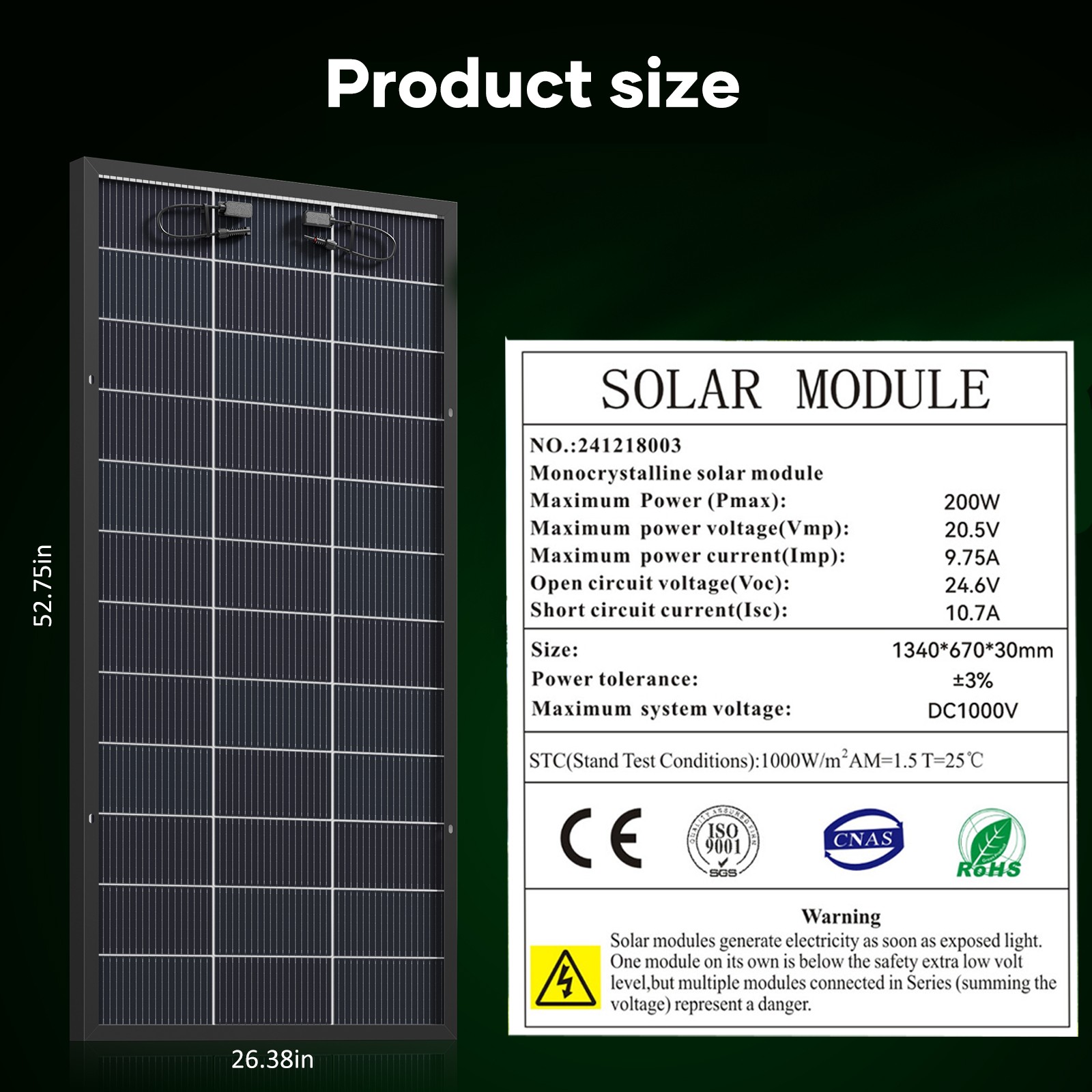 Bifacial Solar Panel 200W 12V Solar Battery Home PV Off-Grid Boat Power Charger
