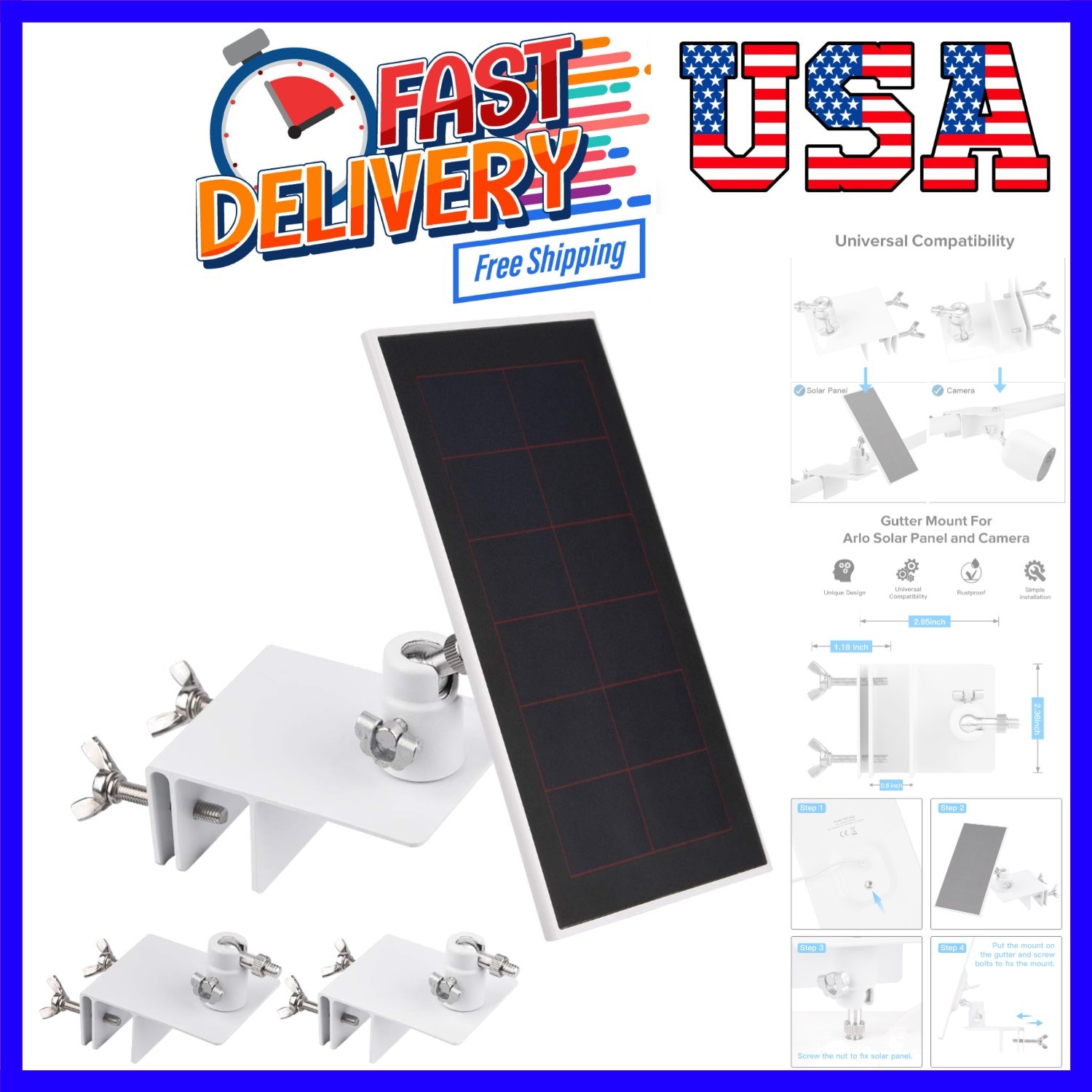 2Pack Gutter Mount Compatible with Arlo Essential Solar Panel, Arlo Pro 5S/Pr…