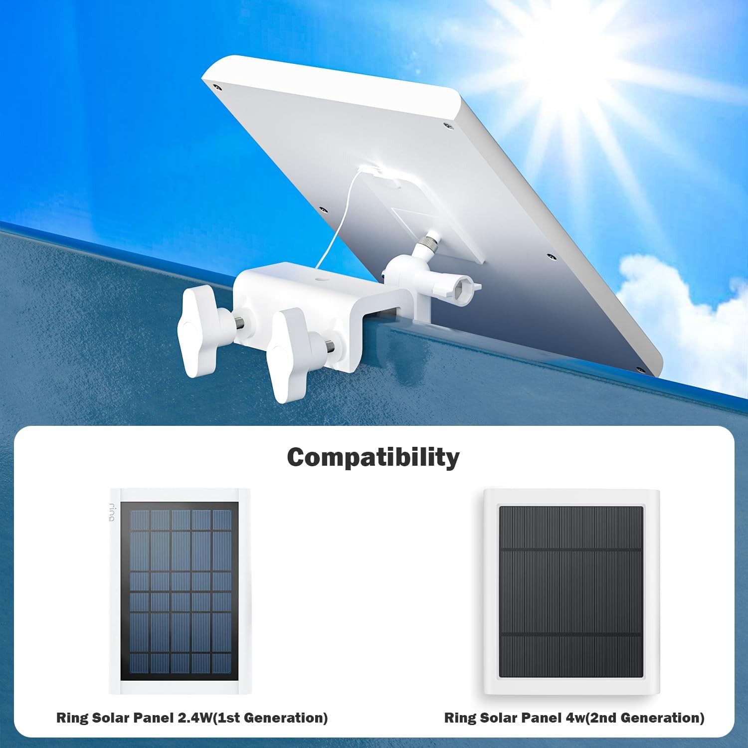 2 Pack Gutter Mount for Ring Solar Panel, 360° Adjustable Universal Mount