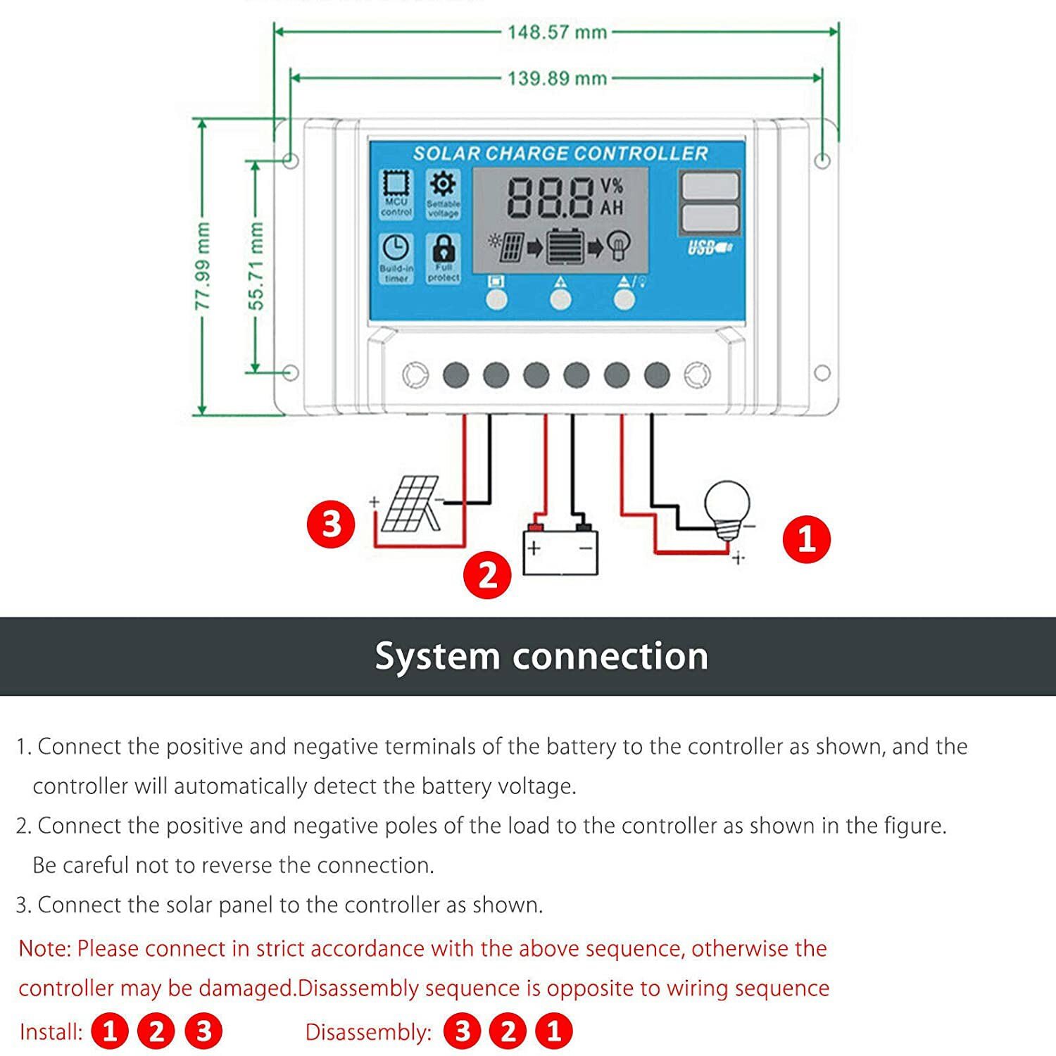 30A 12V/24V Solar Panel Regulator Charge Controller Auto Focus Tracking