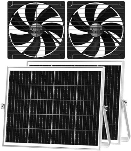 7.1″ Solar Greenhouse Fan 2 Pack, 25W x 2 Large Solar Powered Intake and Exha…