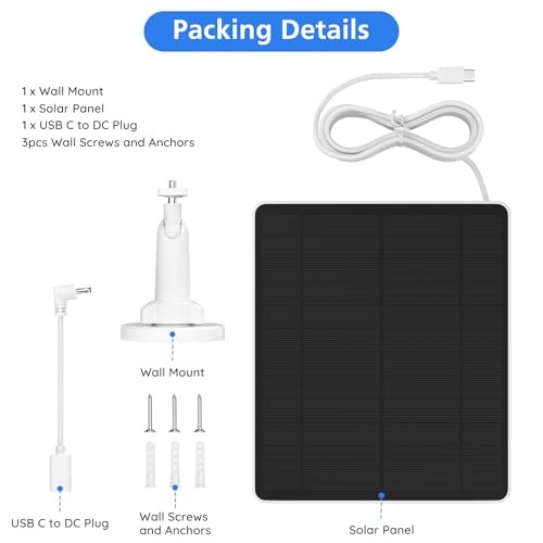 Solar Panel for Ring Camera, Solar Panel Charger Compatible with Ring Stick Up