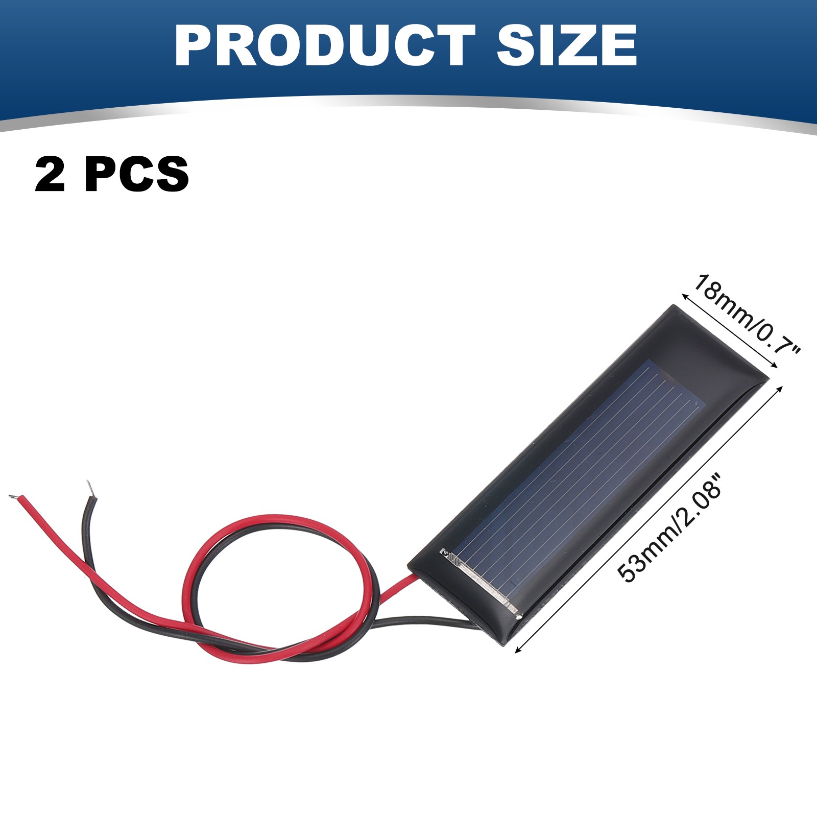 2 Pcs 0.5V 0.08W 160mA Mini Solar Panels with 2 Cable, 53mm x 18mm