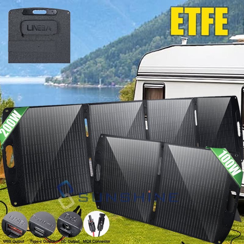 100W 200W Mono Solar Panel Folding Case Battery Charger Home Boat RV Off Grid