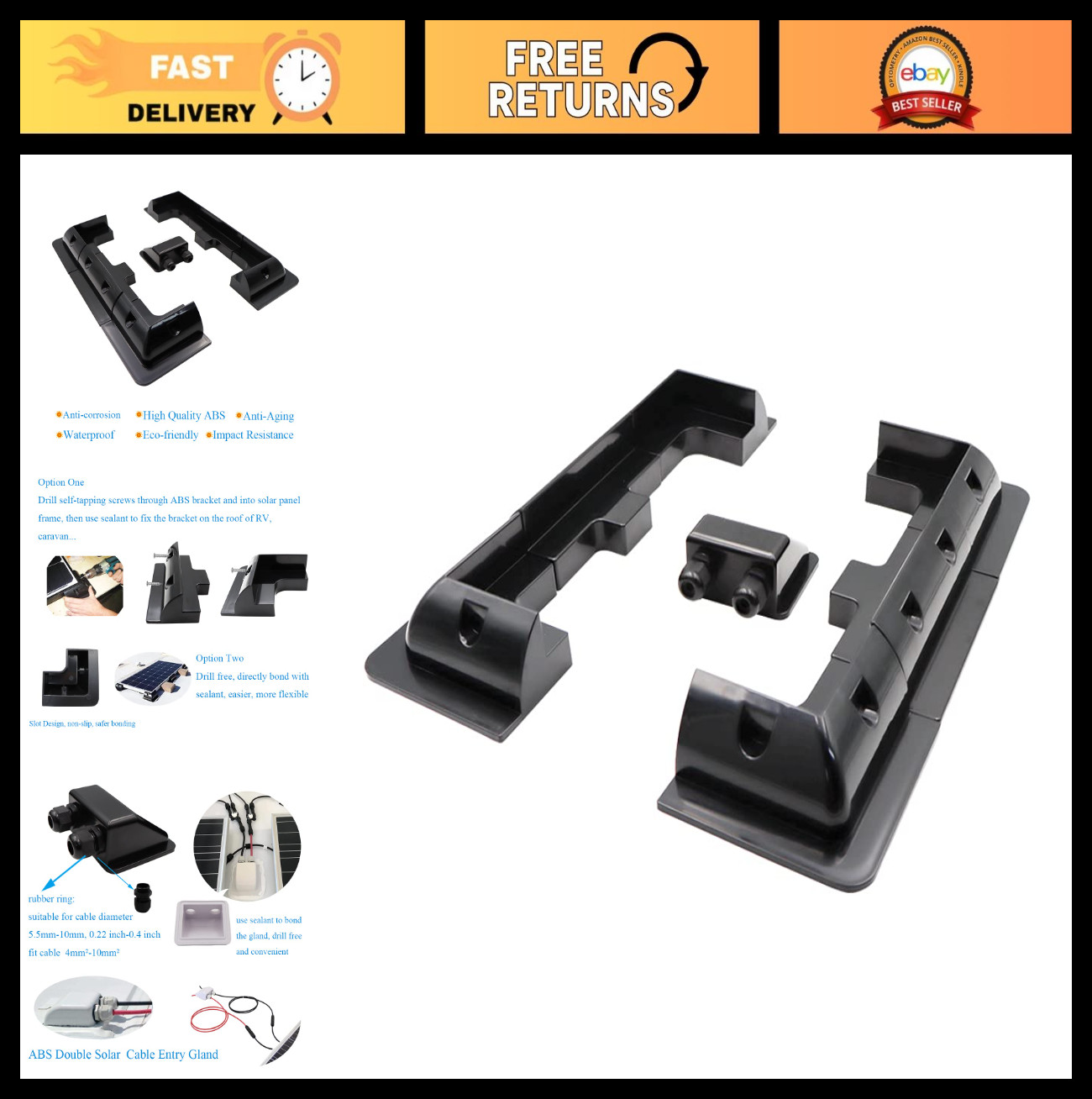 7PCS Solar Panel Mounting Brackets Kit – Drill-Free Corner Brackets for RVs, Cam