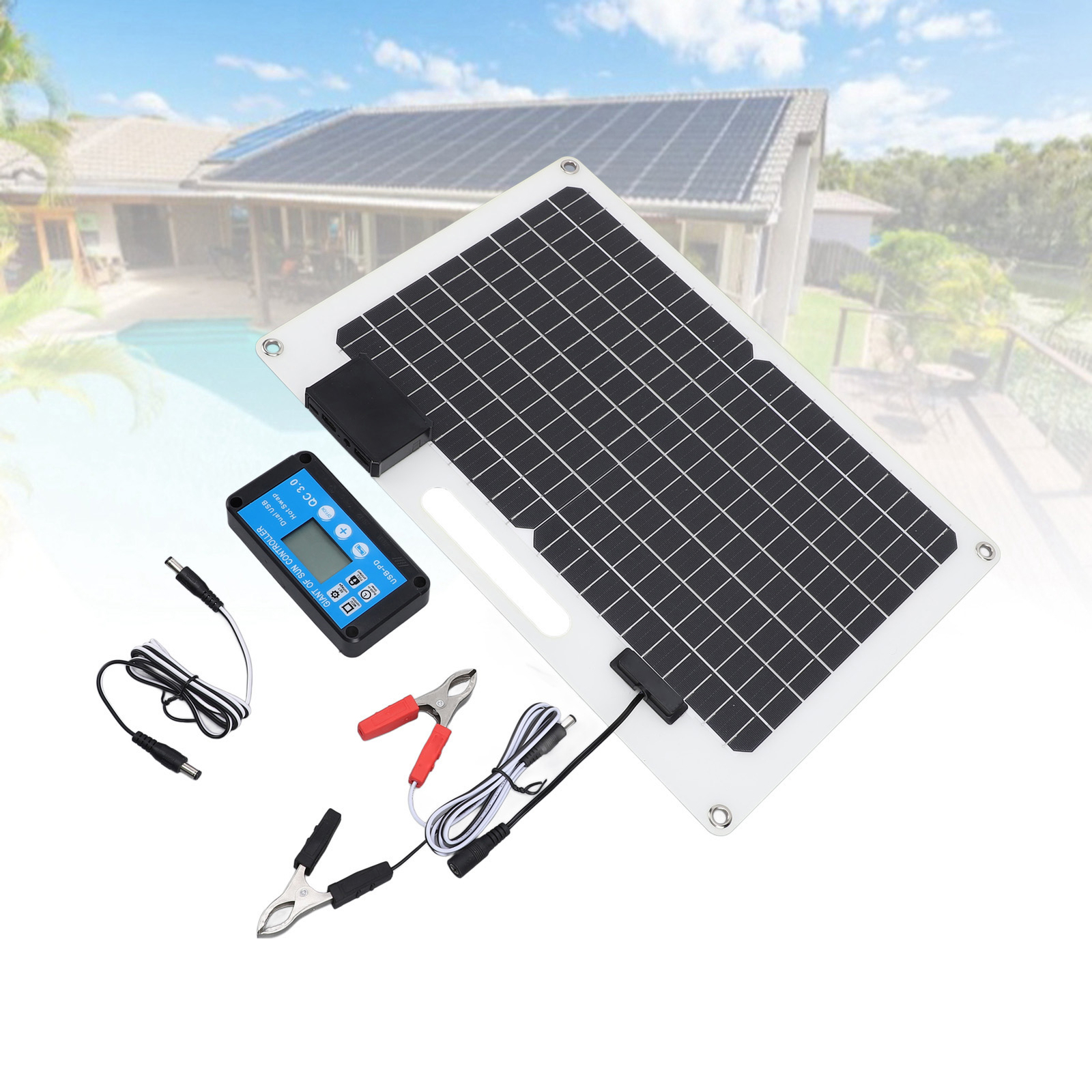 Solar Panel Battery Charger 100W Monocrystalline Silicon 12V 24V Dual USB 100