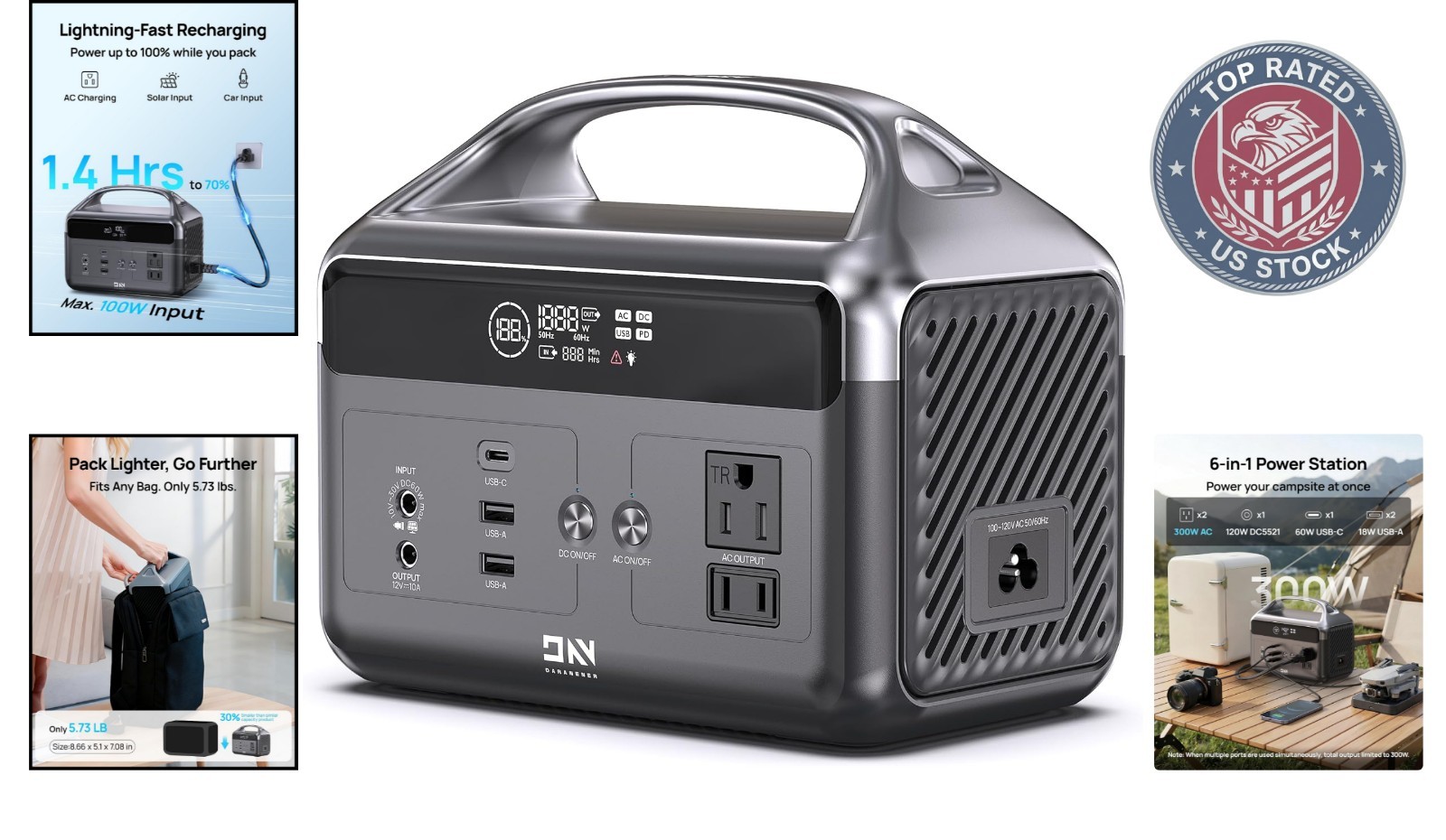 300W Compact Lithium Battery Backup Power Station with USB-C for Emergencies