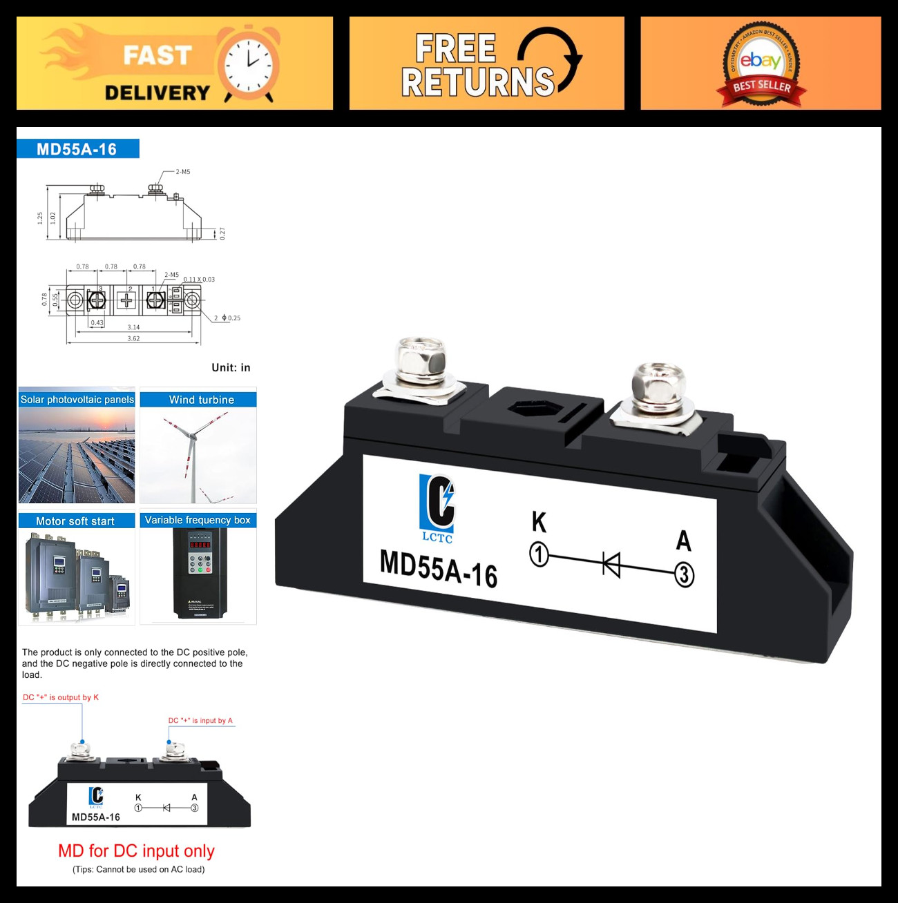 50A Diodes 12V Blocking 110V 120V Anti-Reverse for Solar, Battery, Trailer, Car