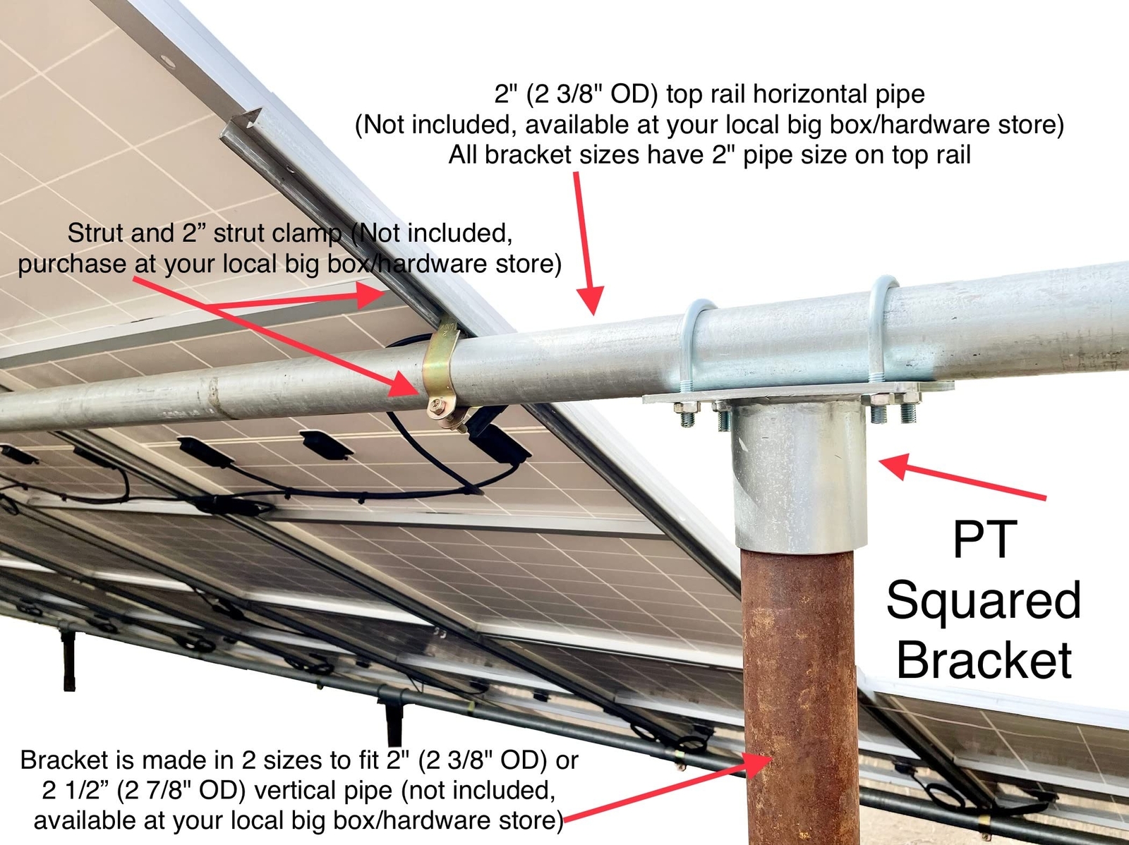 Solar Panel Array Ground Mounting Bracket Top Cap 2″ (2 3/8″ OD) Pipe