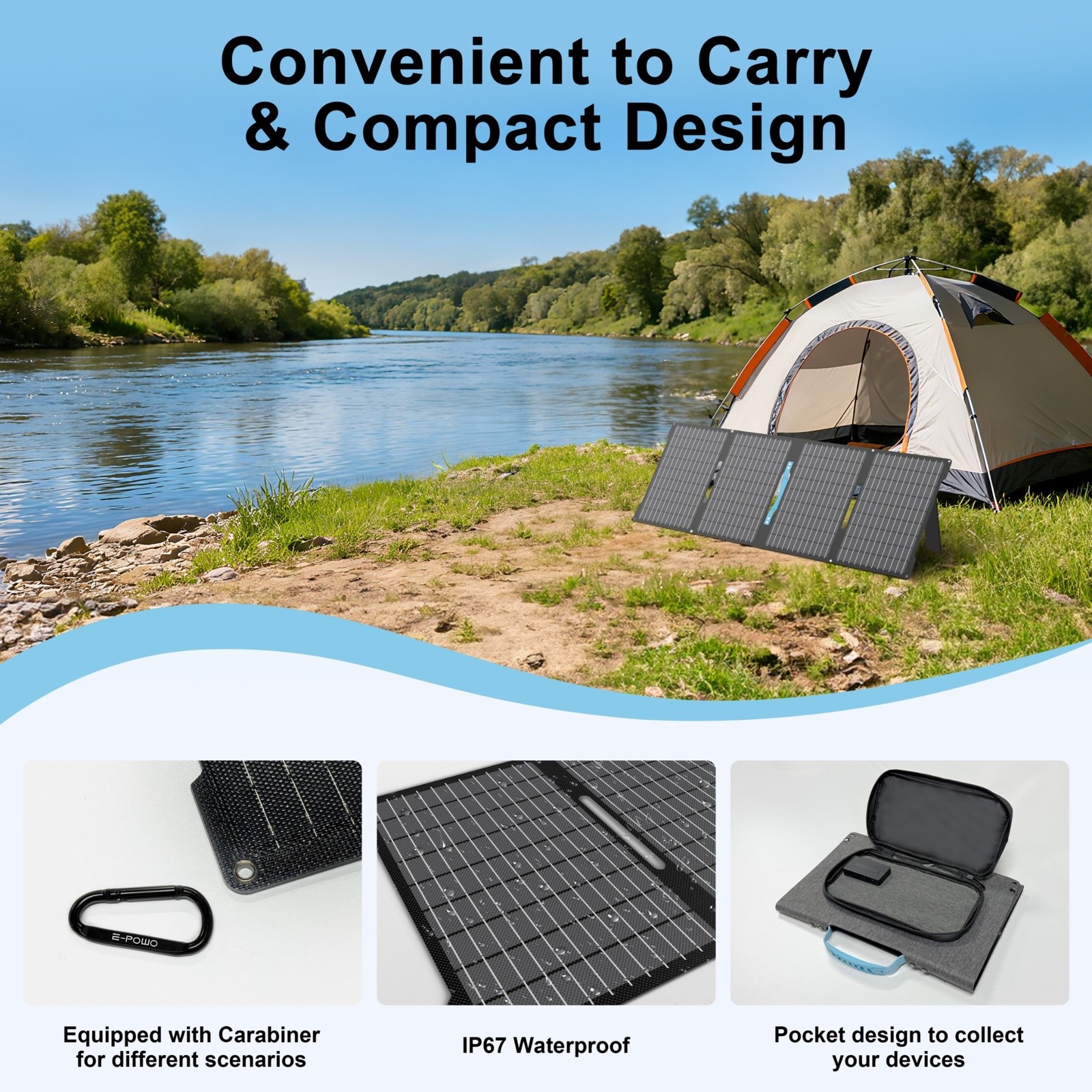 E-POWO 60W Portable Solar Panel with USB Type-C for Anker 521 Power Station