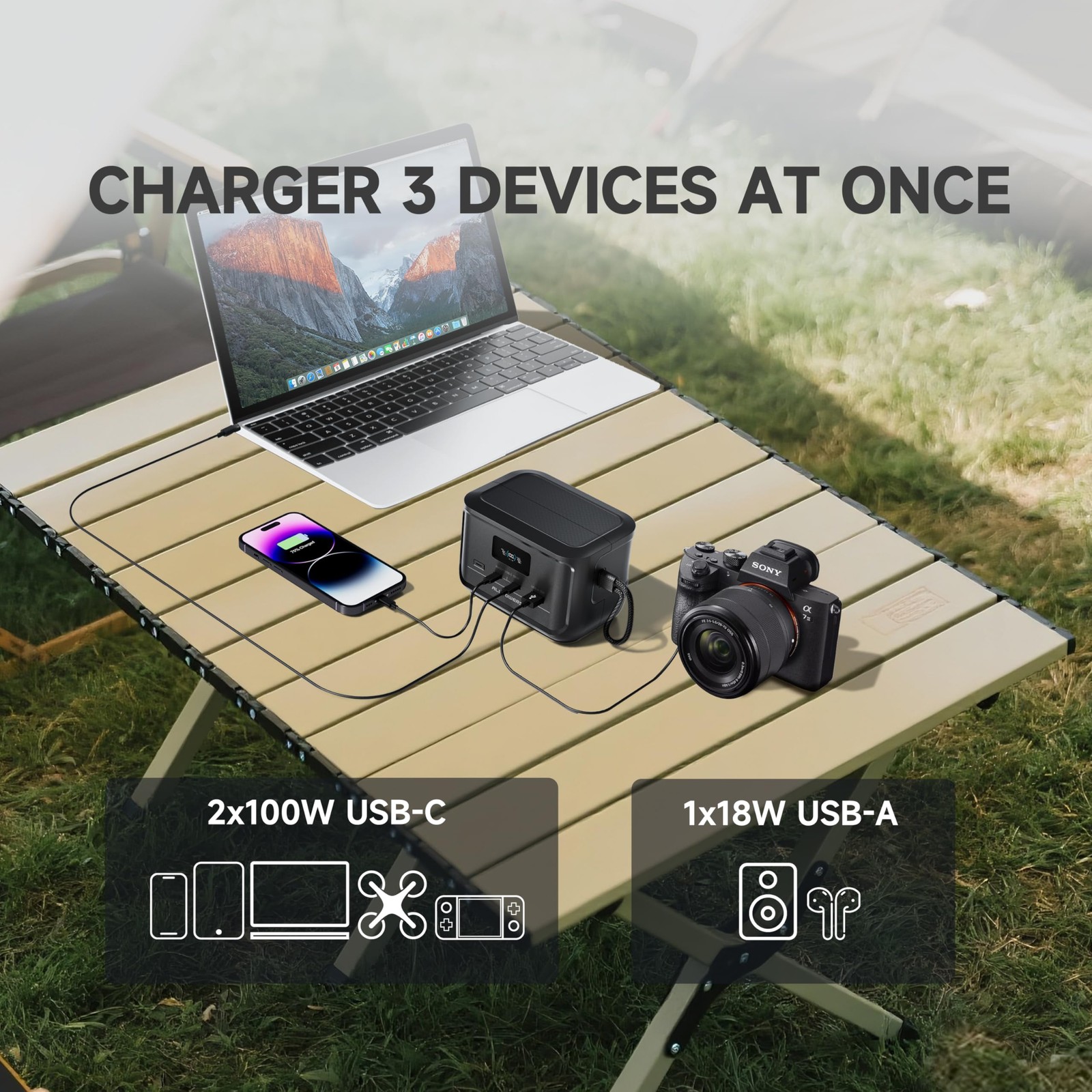 Portable Solar Power Station 41600mAh AC Outlet Emergency Backup For Camping, RV