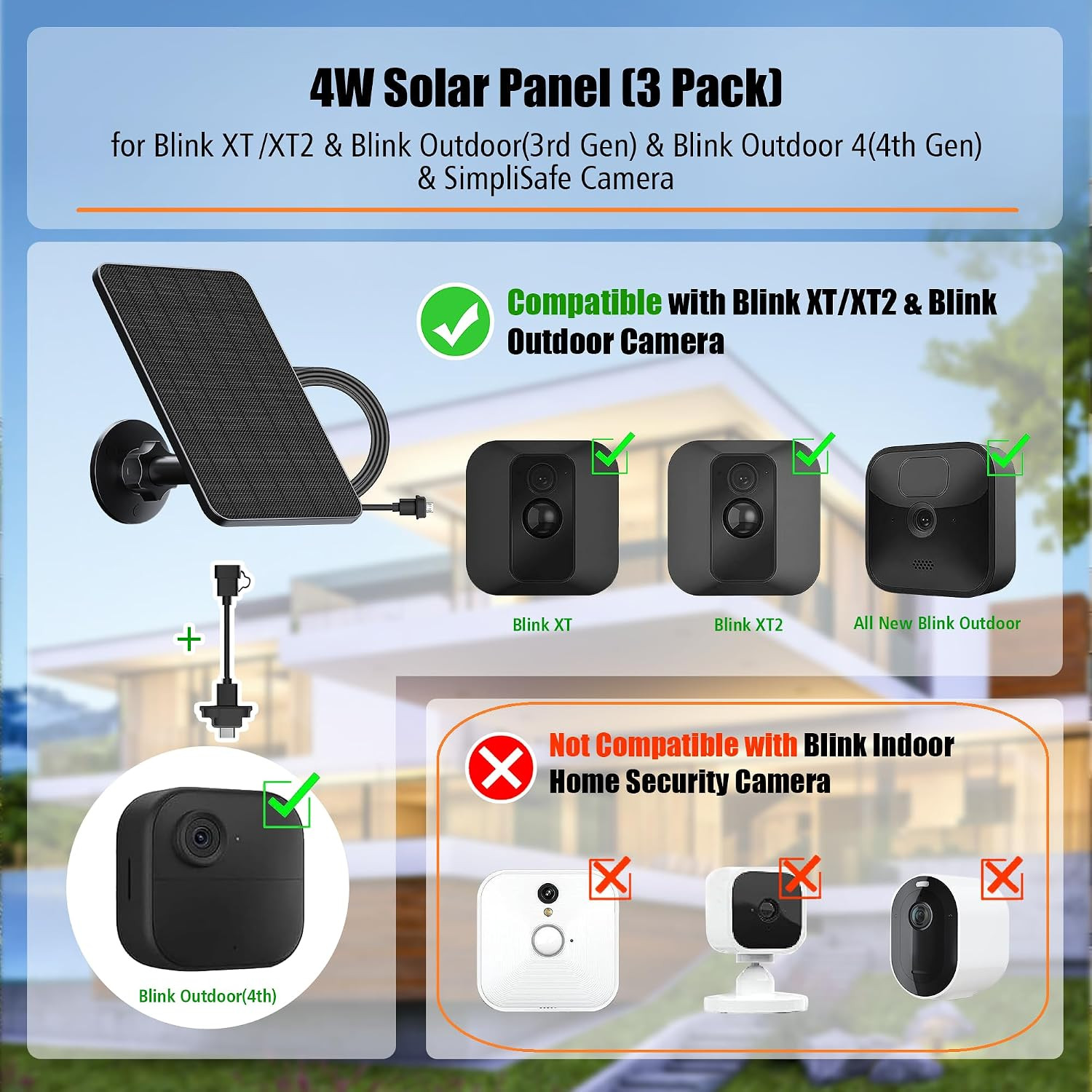 3 Pack Solar Panel for Blink Outdoor 2K+/4(4th Gen)/XT/XT2 and Outdoor(3rd Gen)