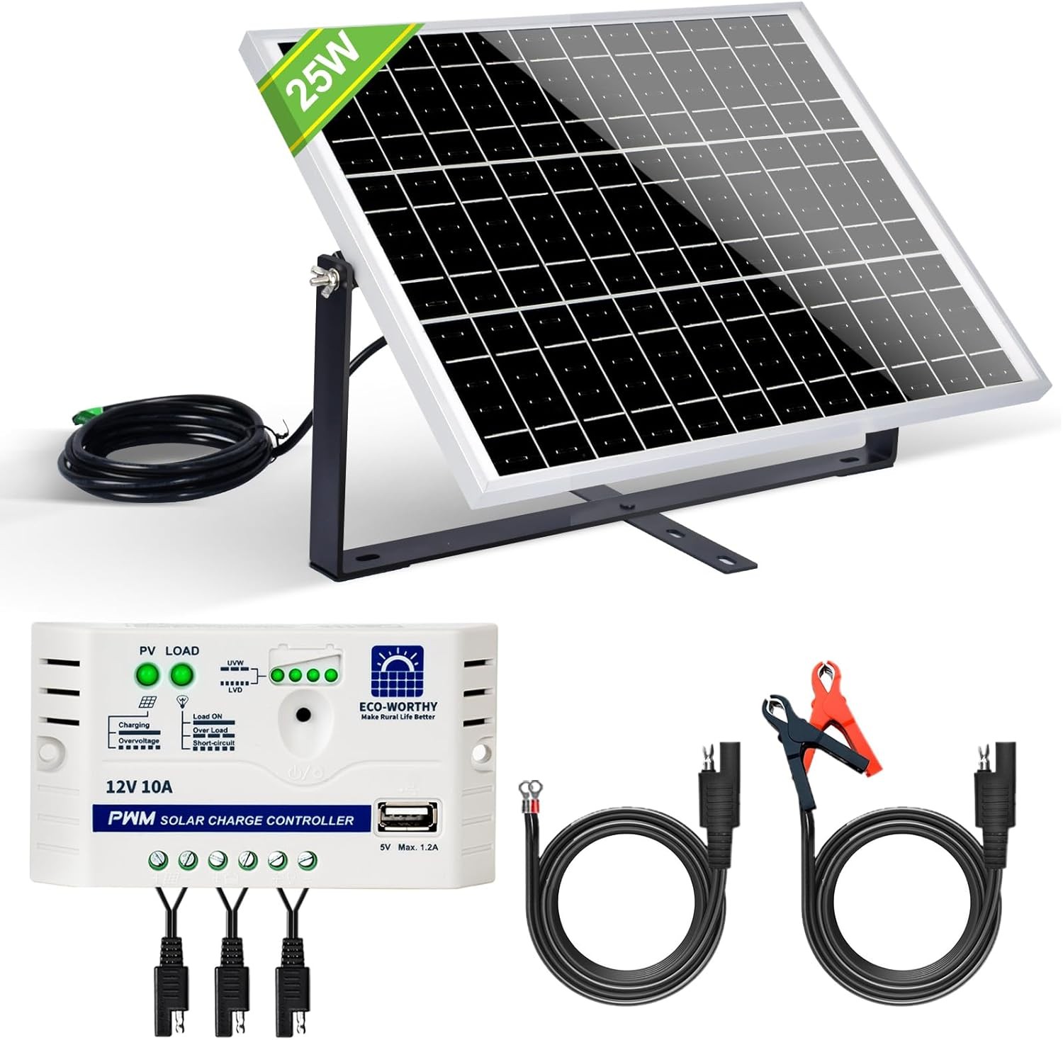 Cargador solar 25W 12V kit panel impermeable controlador 10A