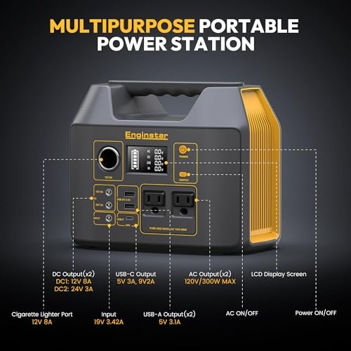 EnginStar 300W Portable Power Station 296Wh Solar