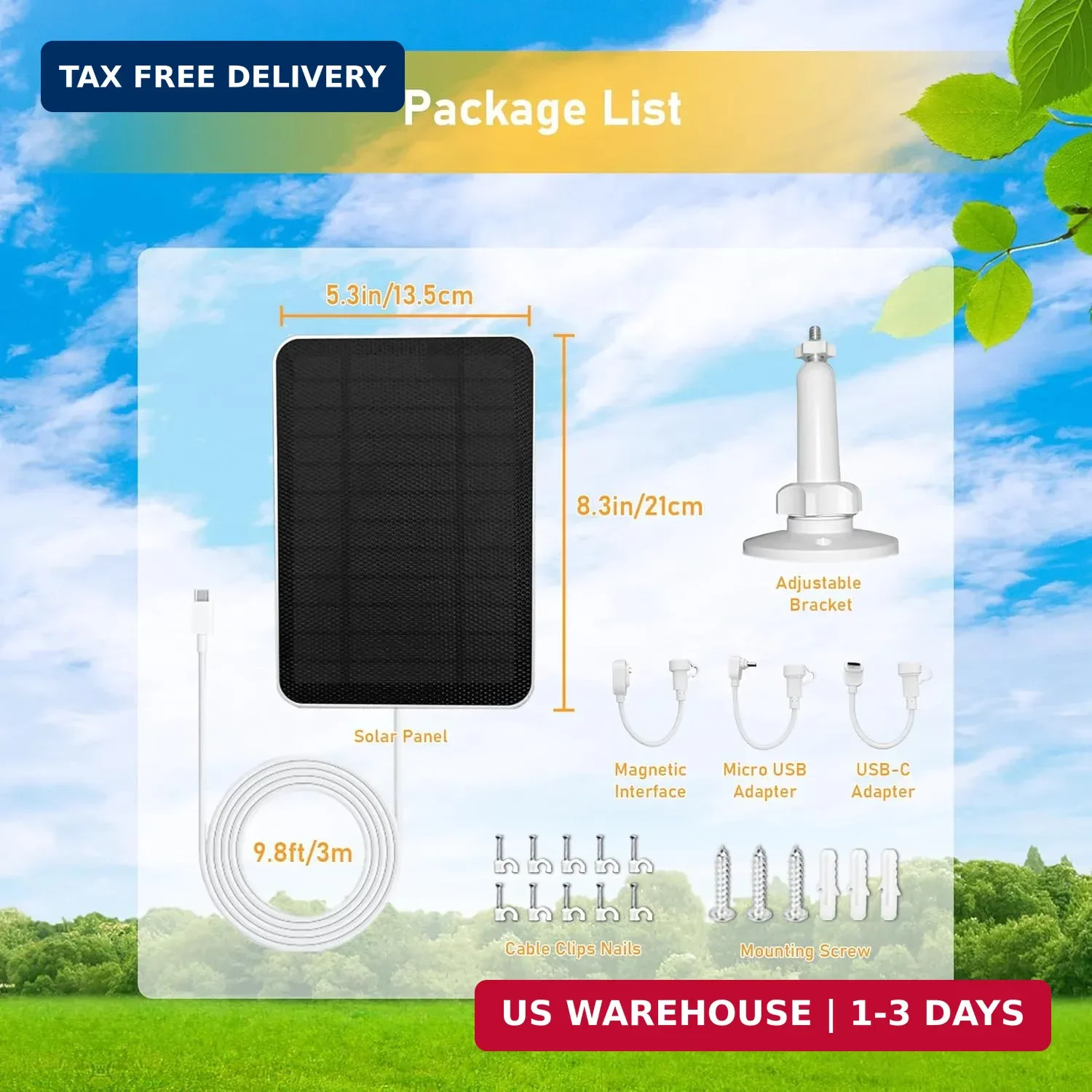 Solar Panel Charger for Arlo Essential Series,Go 2,Pro 6XL/6/5S/3,Ultra Series,W