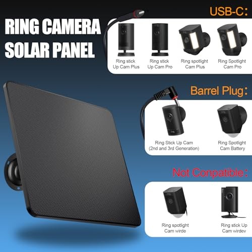Solar Panel for Ring Camera, 2 Pack 5W Solar Ring Solar Charger Black 2P