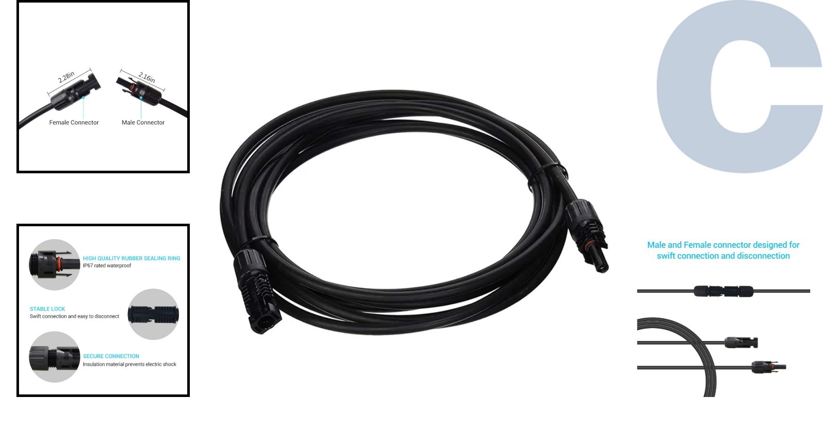 Versatile 15FT Weather-Resistant Solar Extension Cable for Efficient Power Setup