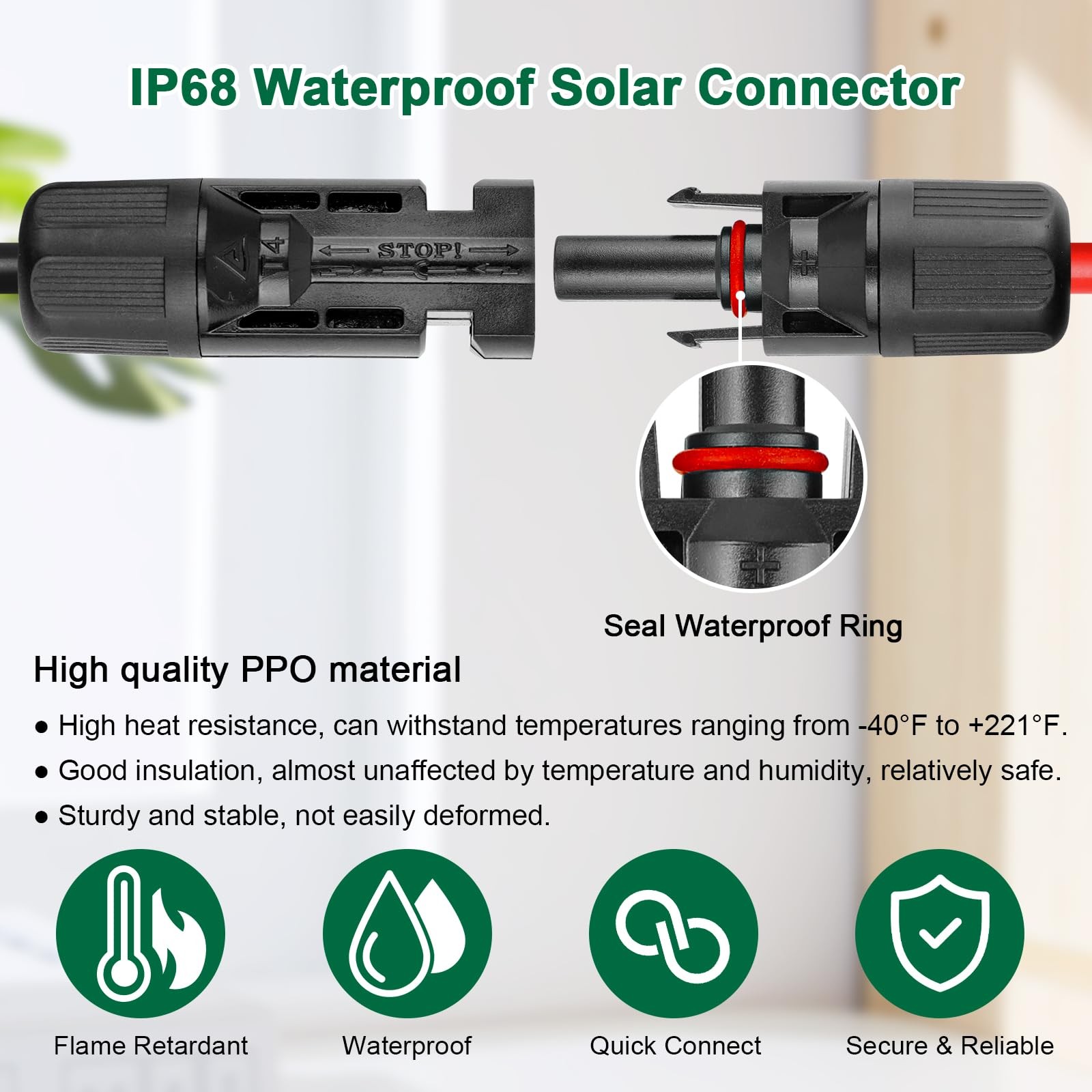 10AWG Solar Cable 10ft Solar Panel Extension Cord PV Wire Flame Retardant Waterp