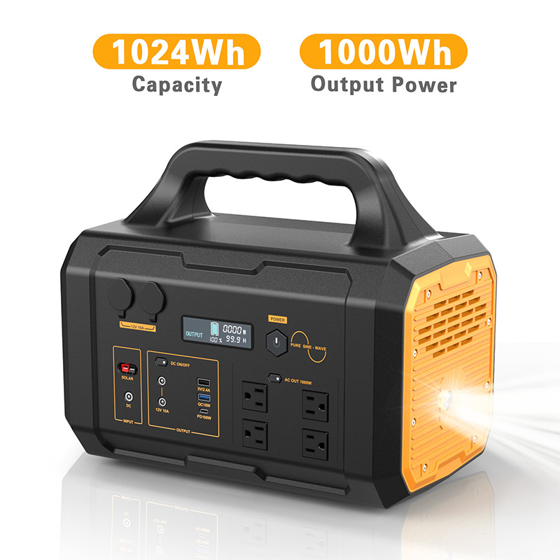 Portable Solar Generator 1024Wh 1000W Power Station+200W Waterproof Solar Panel