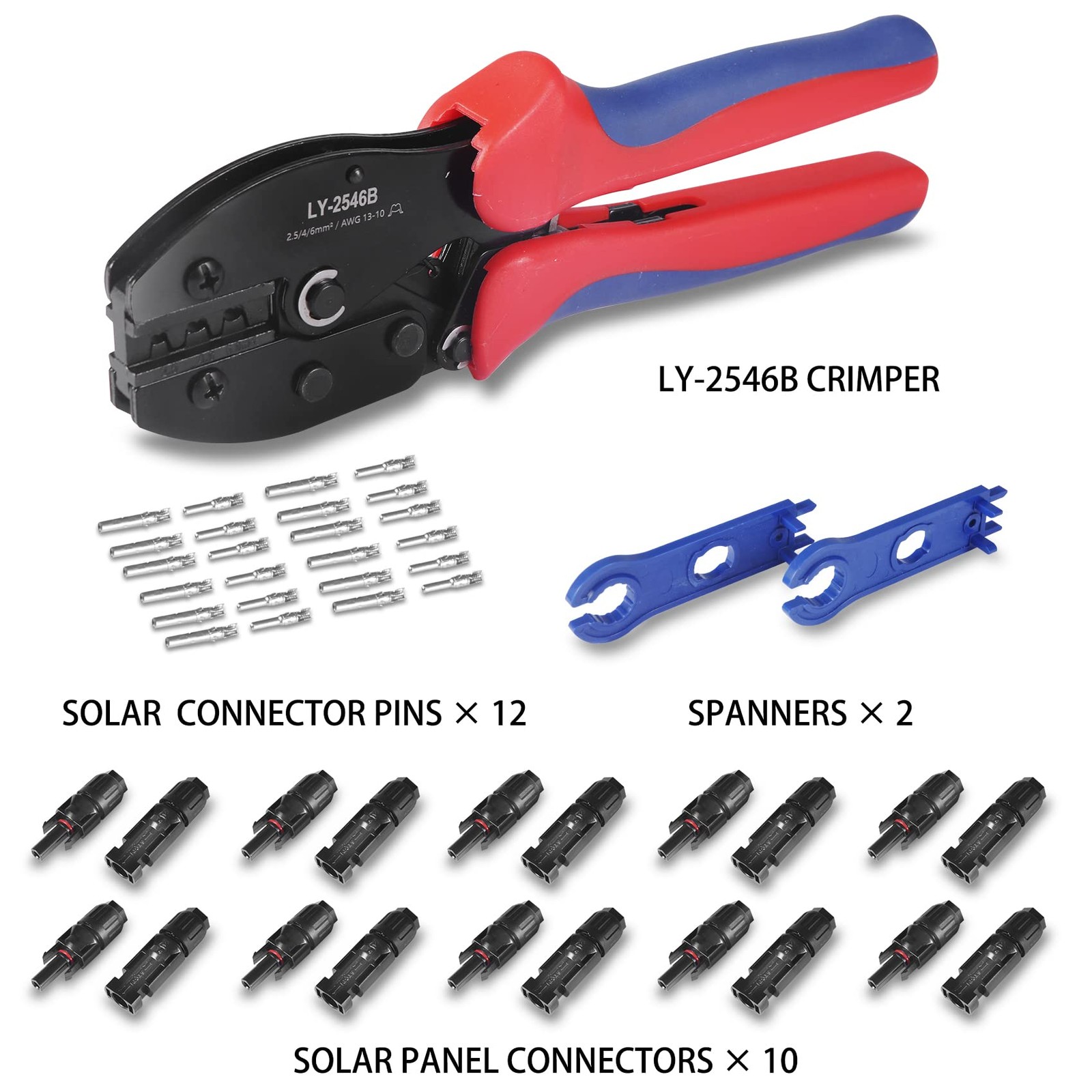 Solar Connector Kit 10 Pairs Crimper Spanners Waterproof HeavyDuty 1310AWG for