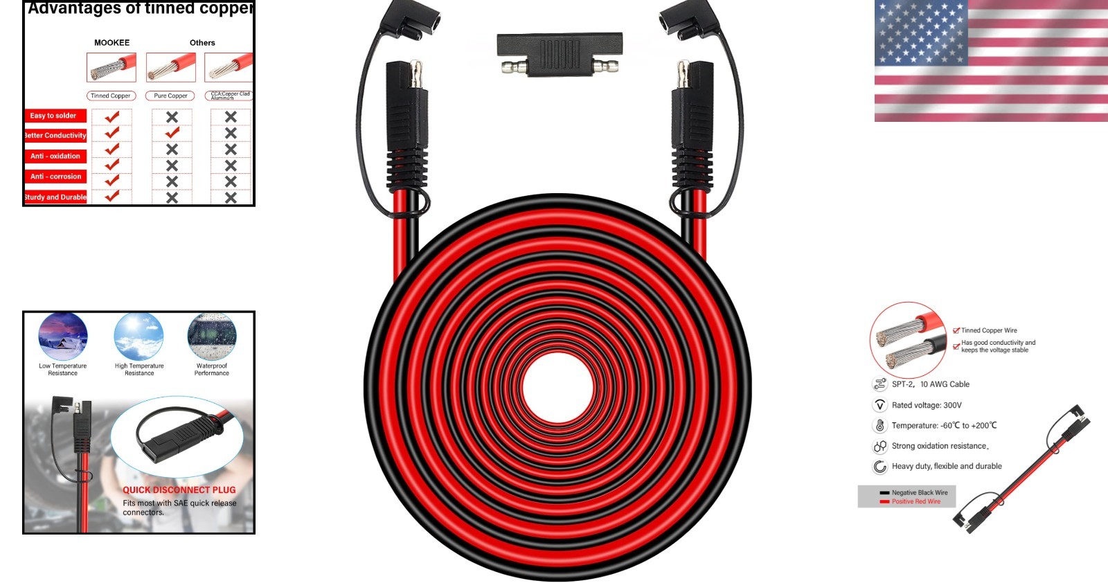 Heavy Duty 10 AWG SAE Extension Cable 60FT – Fast Charge, Heat Resistant, Wat…