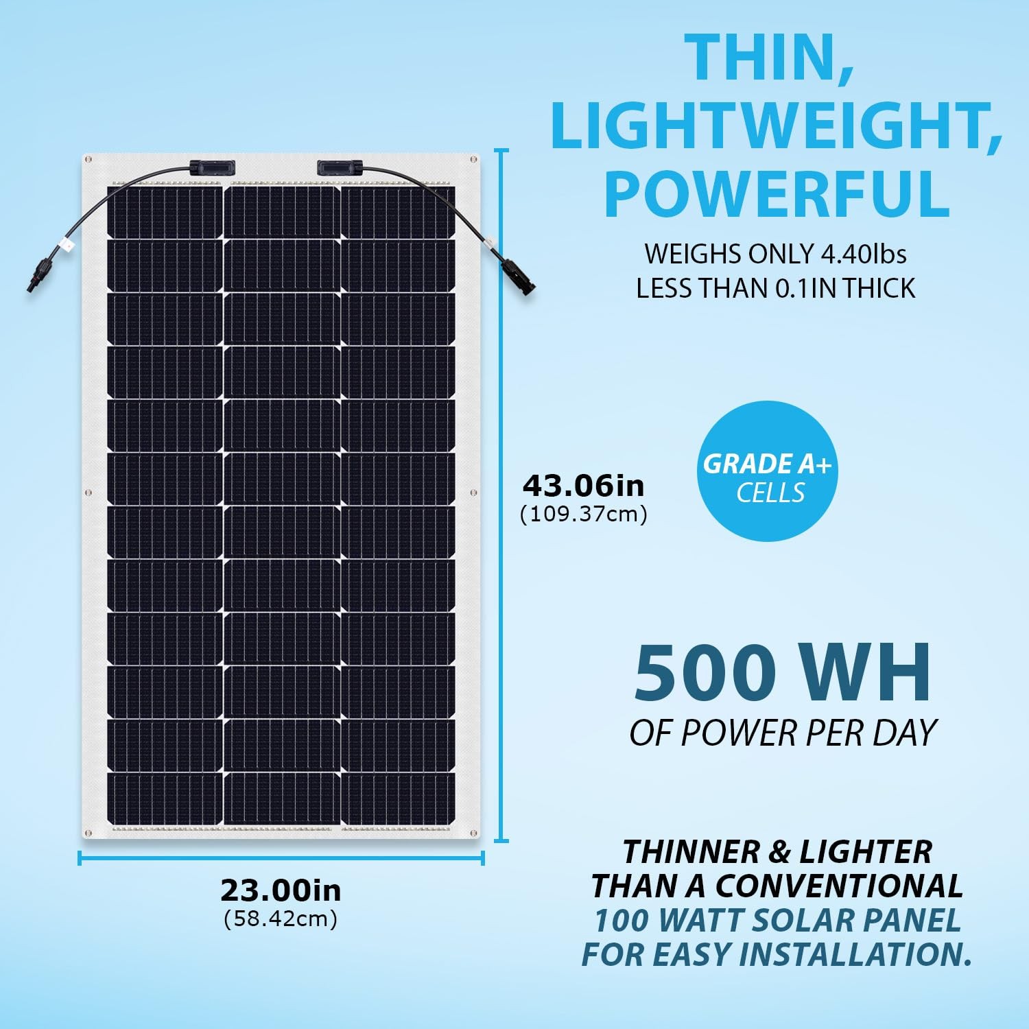 Mighty Max 100 Watt 12 Volt, Mono Lightweight Solar Panel for Yacht, Cabin, Shed