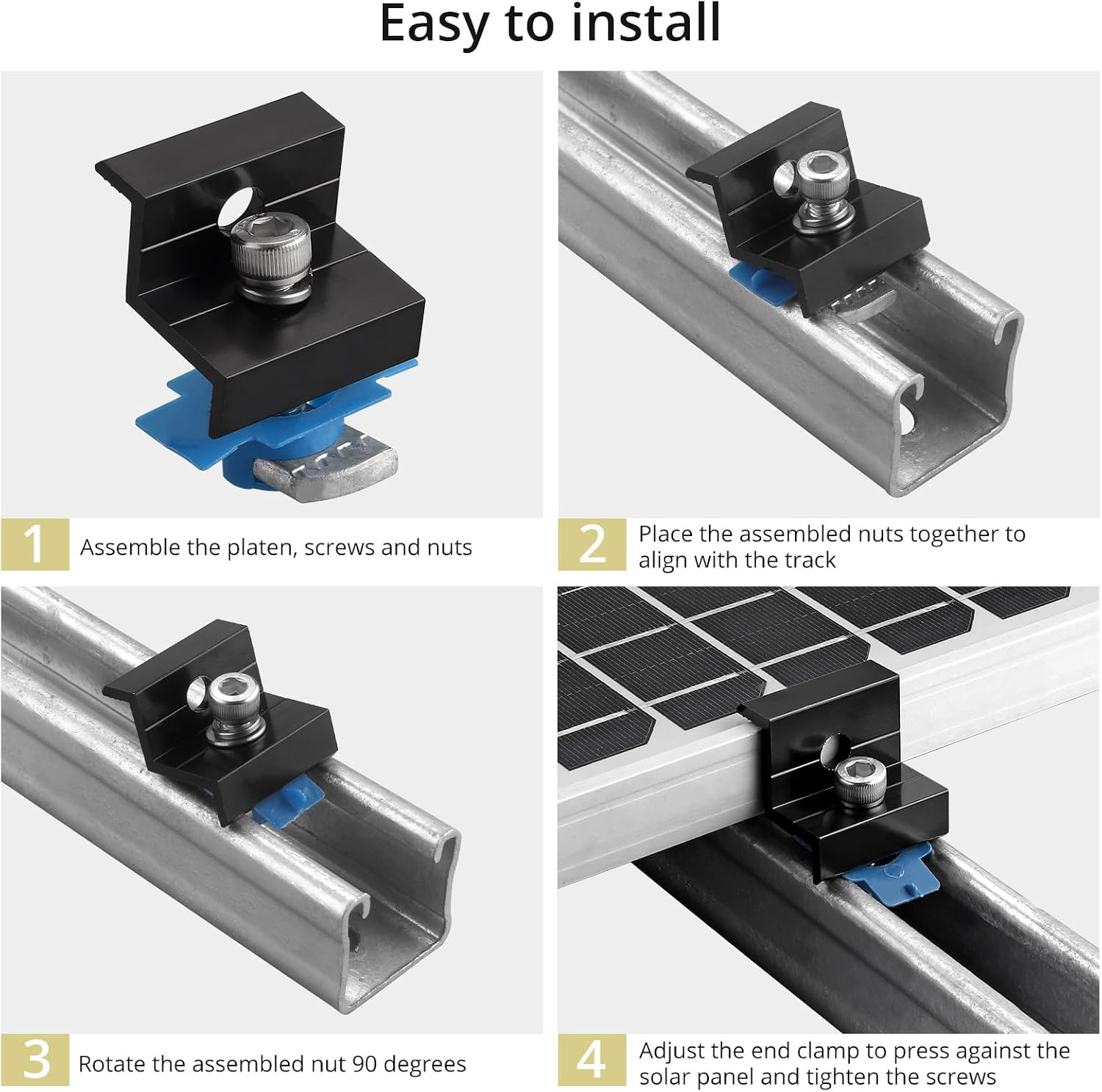 10Pcs Solar Panel End Clamp for Standard Unistrut, Aluminum 30Mm/35Mm Solar Pane