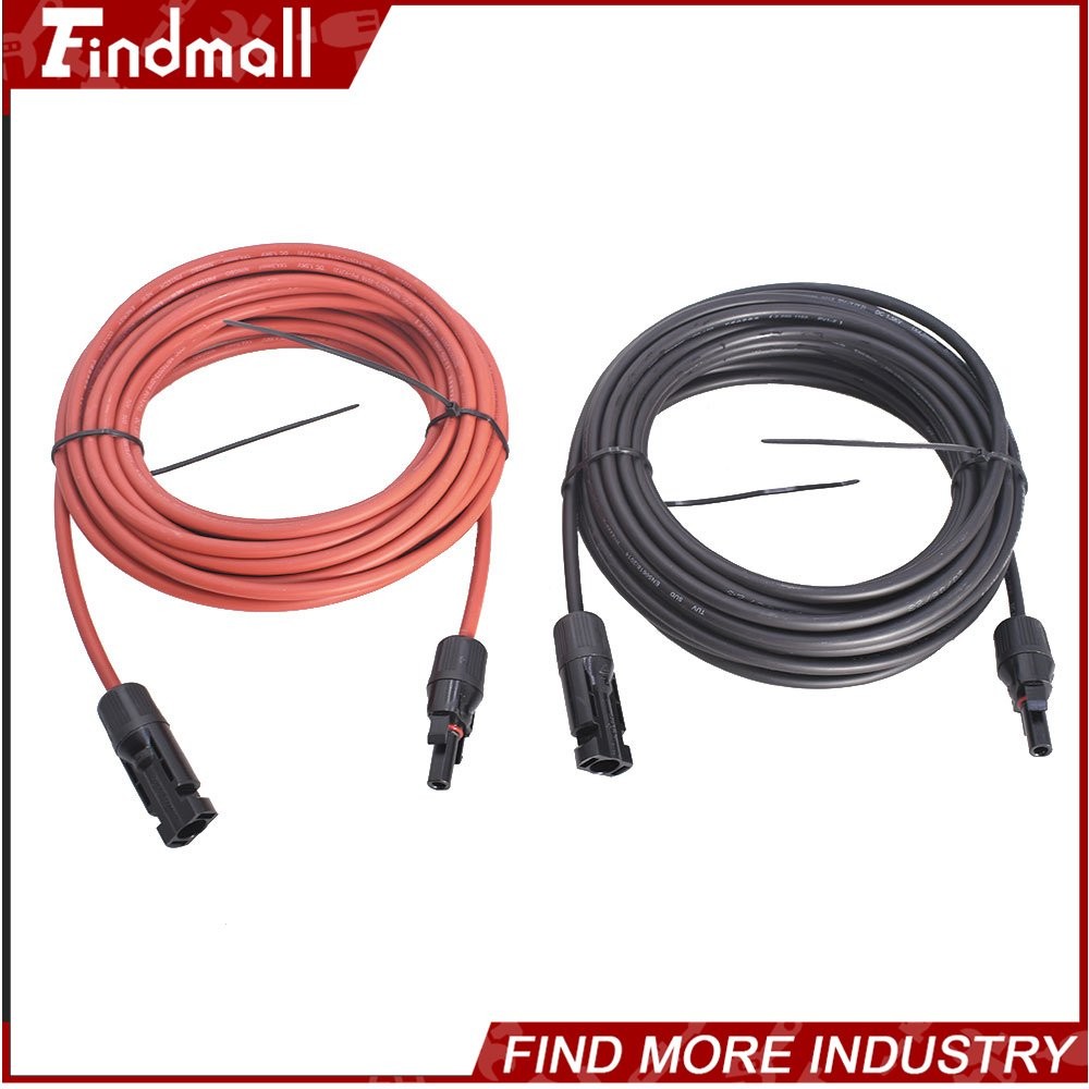 Findmall 1 Pair 20ft 12AWG Black+Red Solar Panel Extension Cable Wire Connector