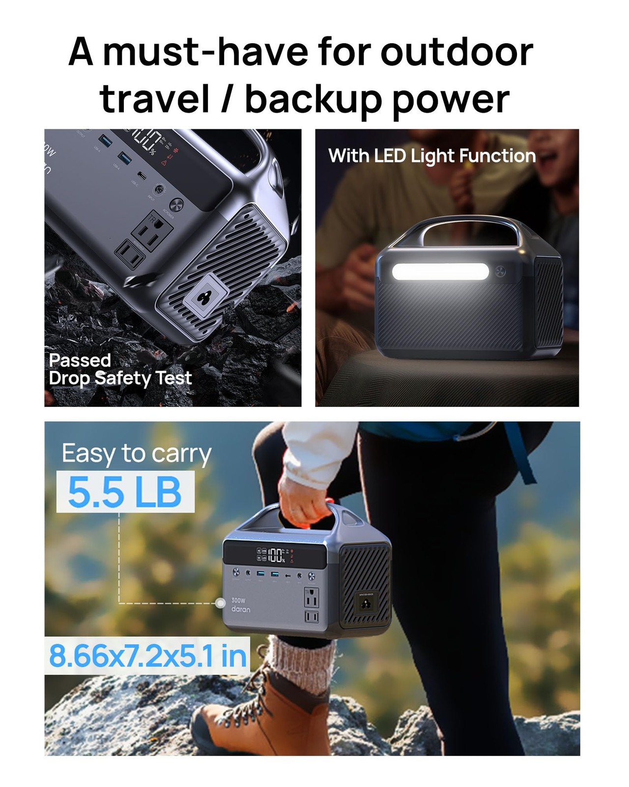 Portable Power Station 300W, 192Wh LiFePO4 Battery Solar Generator with Solar…