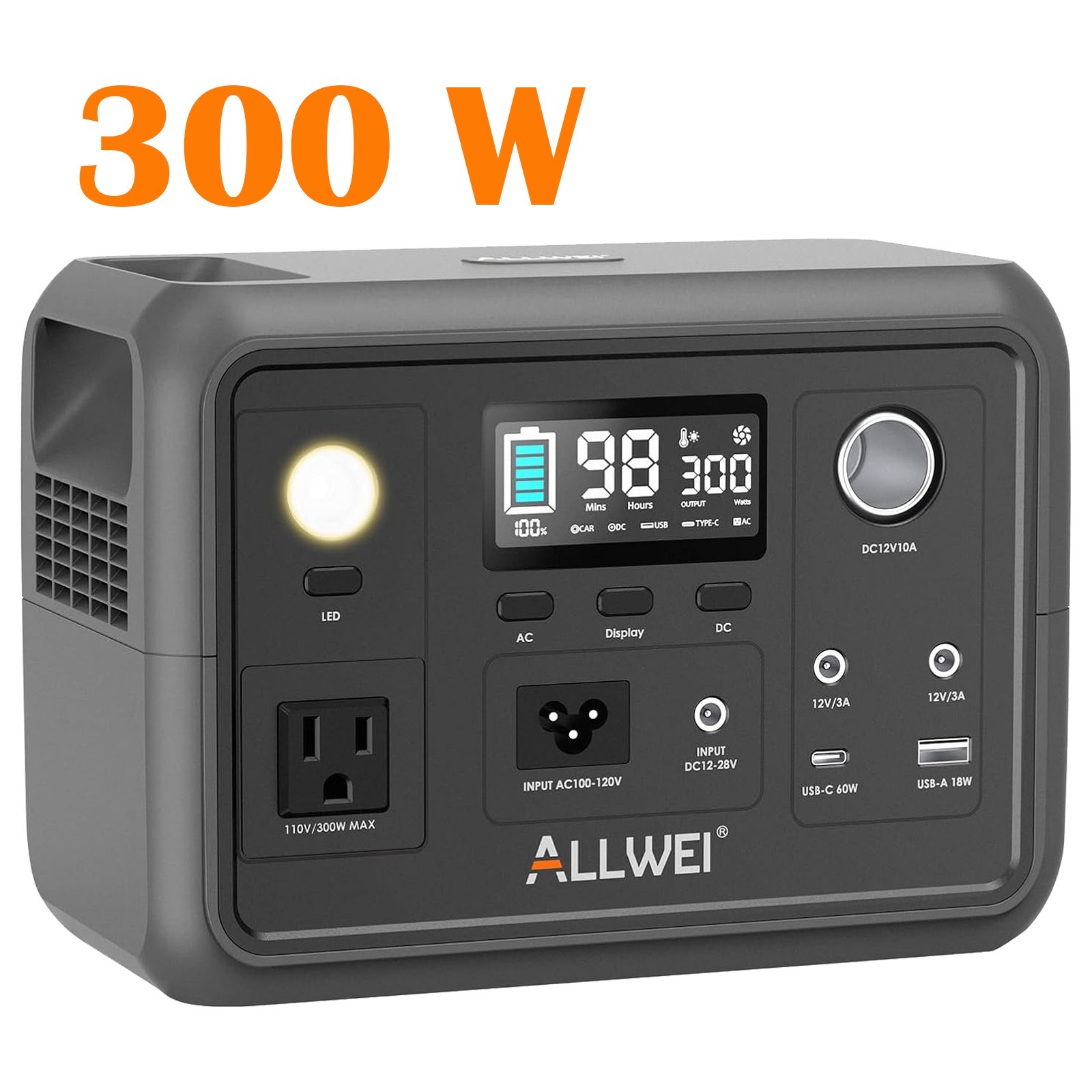 ALLWEI 300W Portable Power Station Solar Generator Backup Battery RV Camping