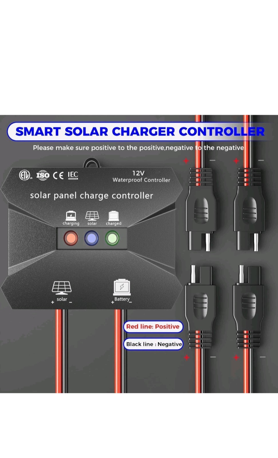 Voltset Solar Charge Controller, 10A 12V Waterproof Solar Intelligent Regulator