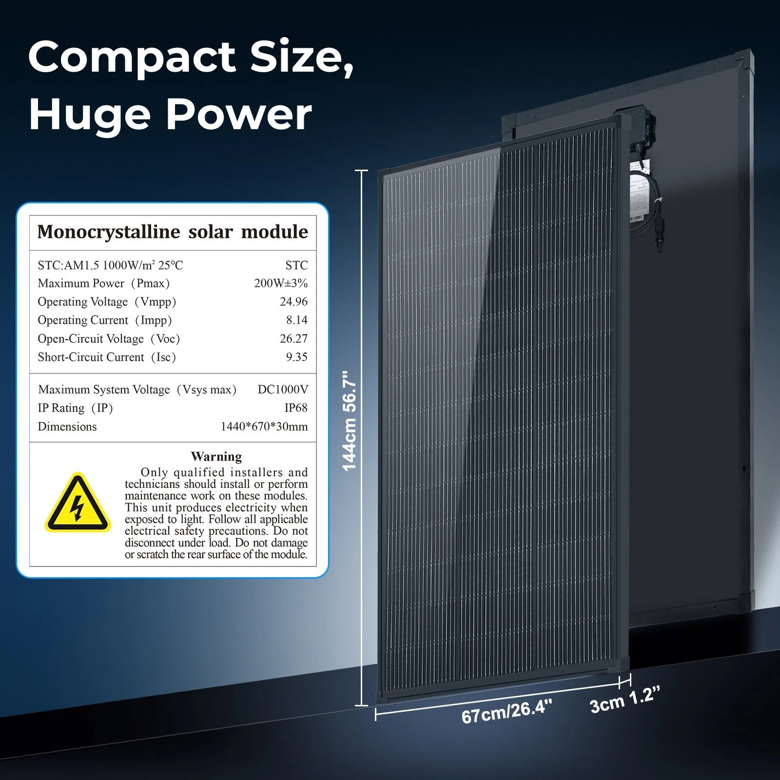 KingPWR 200W Solar Panel 18V N-Type Mono 18BB Roof RV Boat Off-Grid Battery