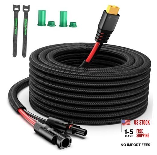 Solar to XT60 Charge Extension Cable with Solar 12AWG 10Ft Red and Black